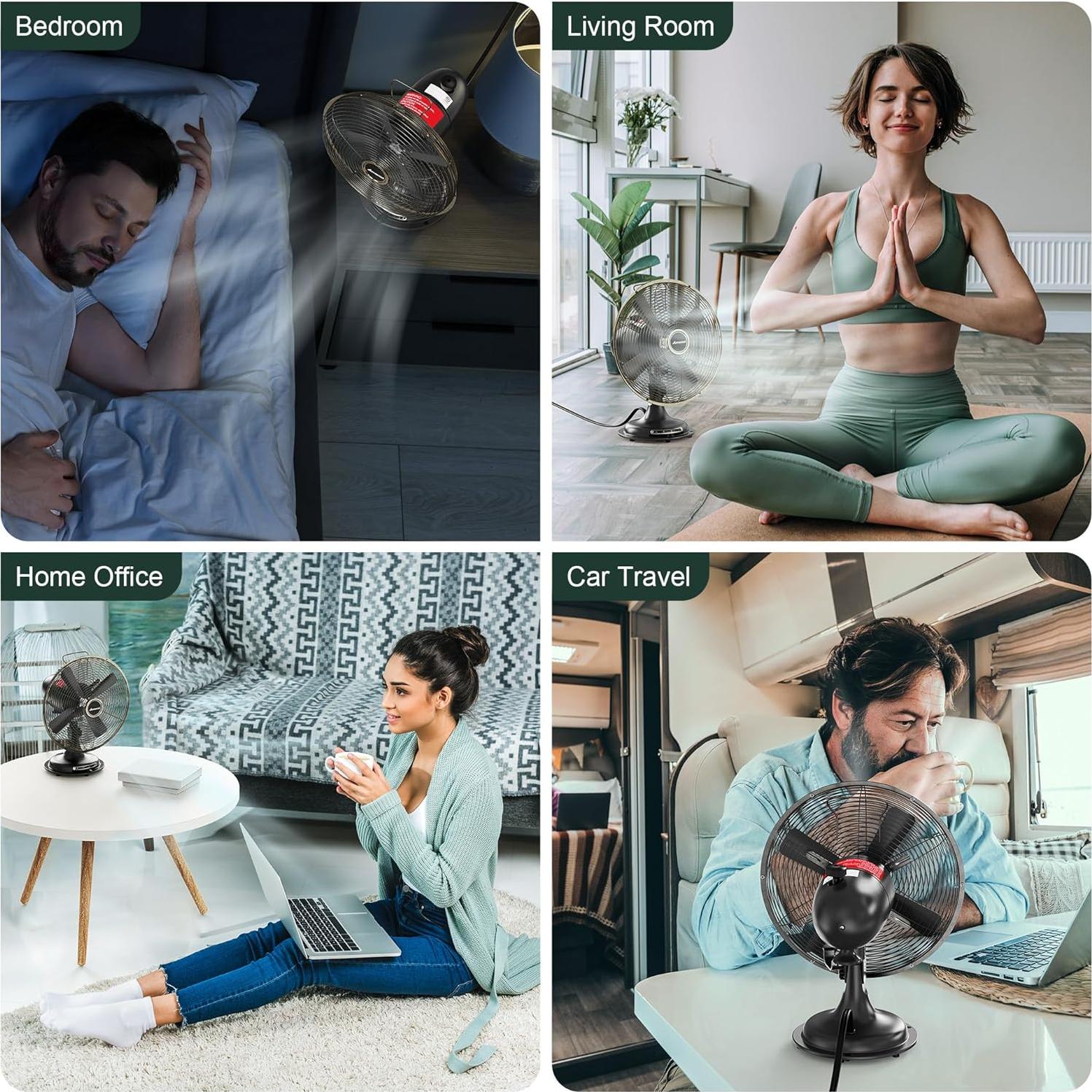 Ventilador de Mesa Vintage AMACOOL 20.32 cm Oscilante 3 Velocidades