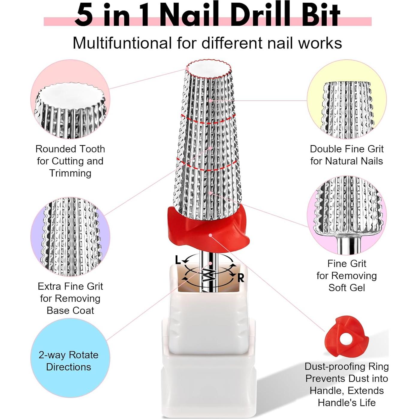 Makartt 5 en 1 Broca para Uñas de Carburo 2.38 mm - Profesional