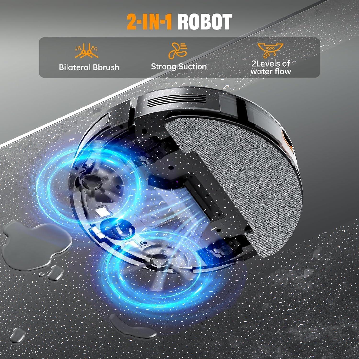 Robot Vacuum and Mop Combo, 2 in 1 Vacuuming & Mopping Robot with Schedule, App/Bluetooth/Voice, 3200Pa Max Suction, Self-Charging Robot Vacuum Cleaner, Slim, Ideal for Pet Hair, Hard Floor, Carpet