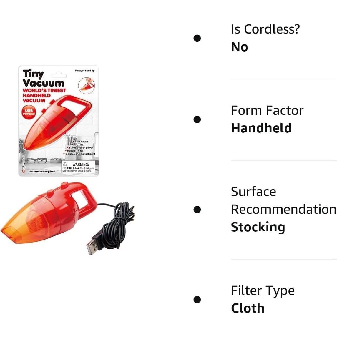 Aspiradora USB Playmaker Toys Compacta 17 cm con Cepillo