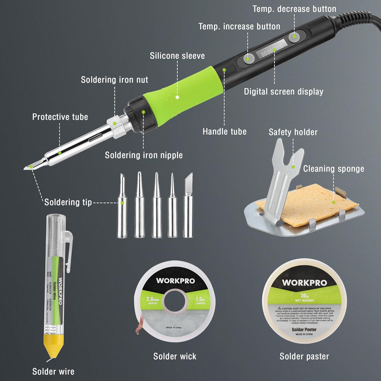 Kit de Soldadura WORKPRO 90W con Pantalla Digital y 11 Piezas