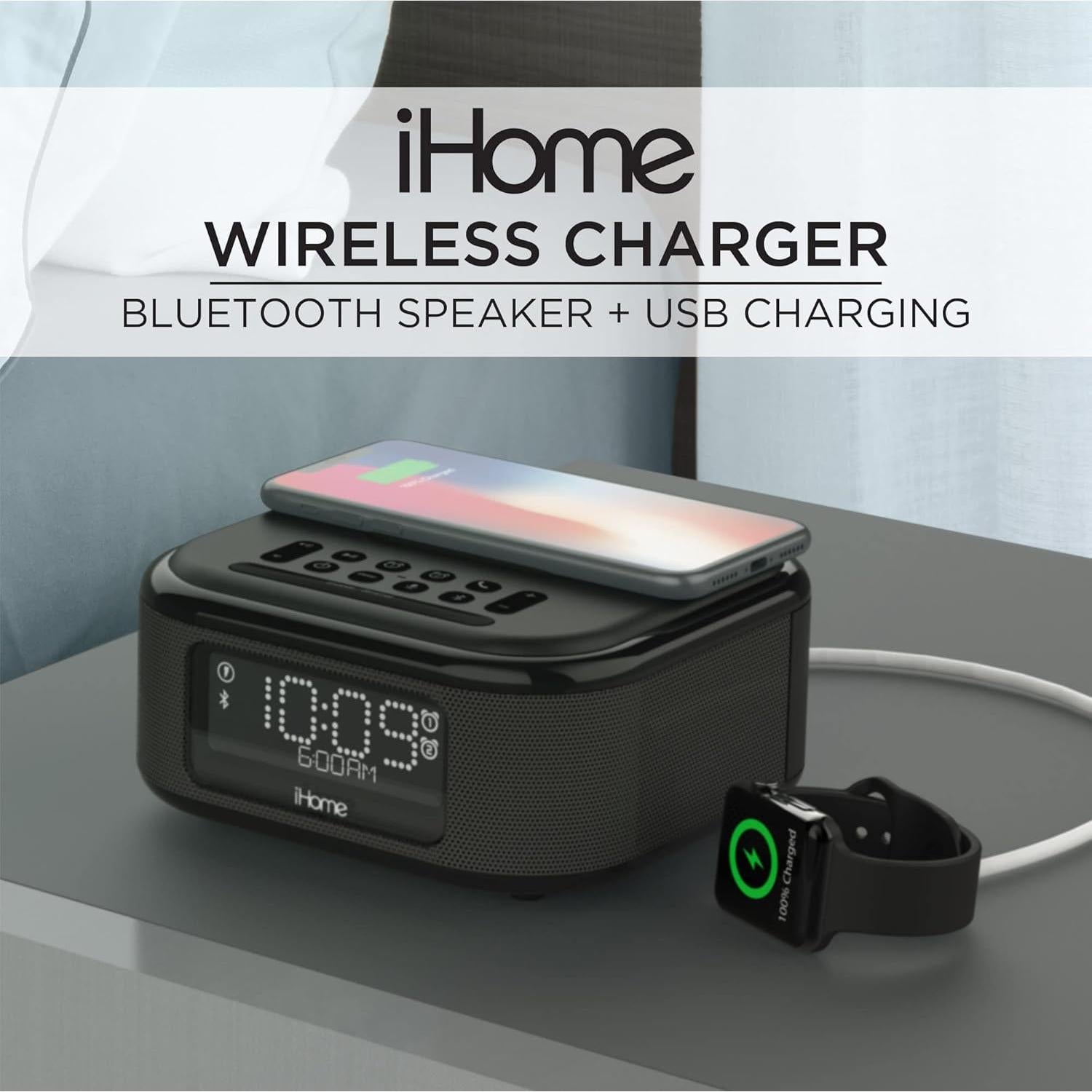 Reloj Despertador iHome iBTW23B con Carga Inalámbrica y Bluetooth