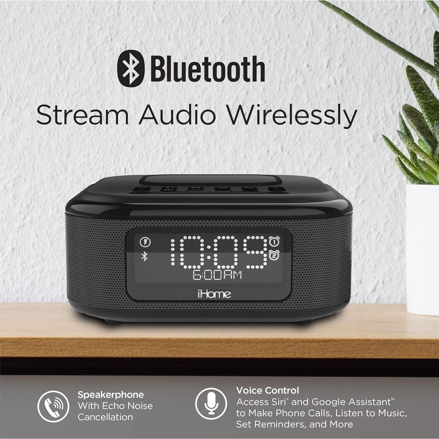 Reloj Despertador iHome iBTW23B con Carga Inalámbrica y Bluetooth