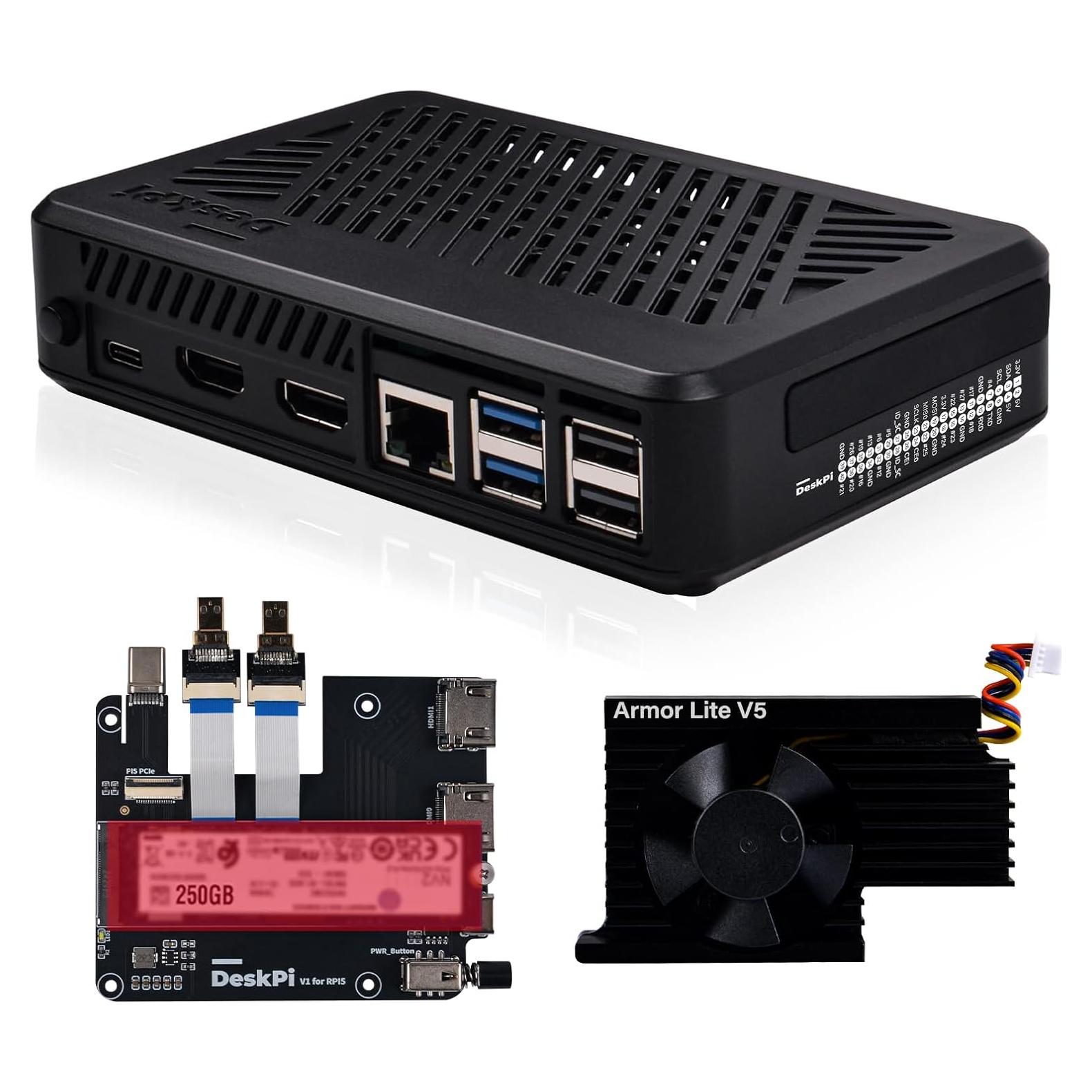 Caja GeeekPi DeskPi Lite Pi5 con Enfriador y HDMI