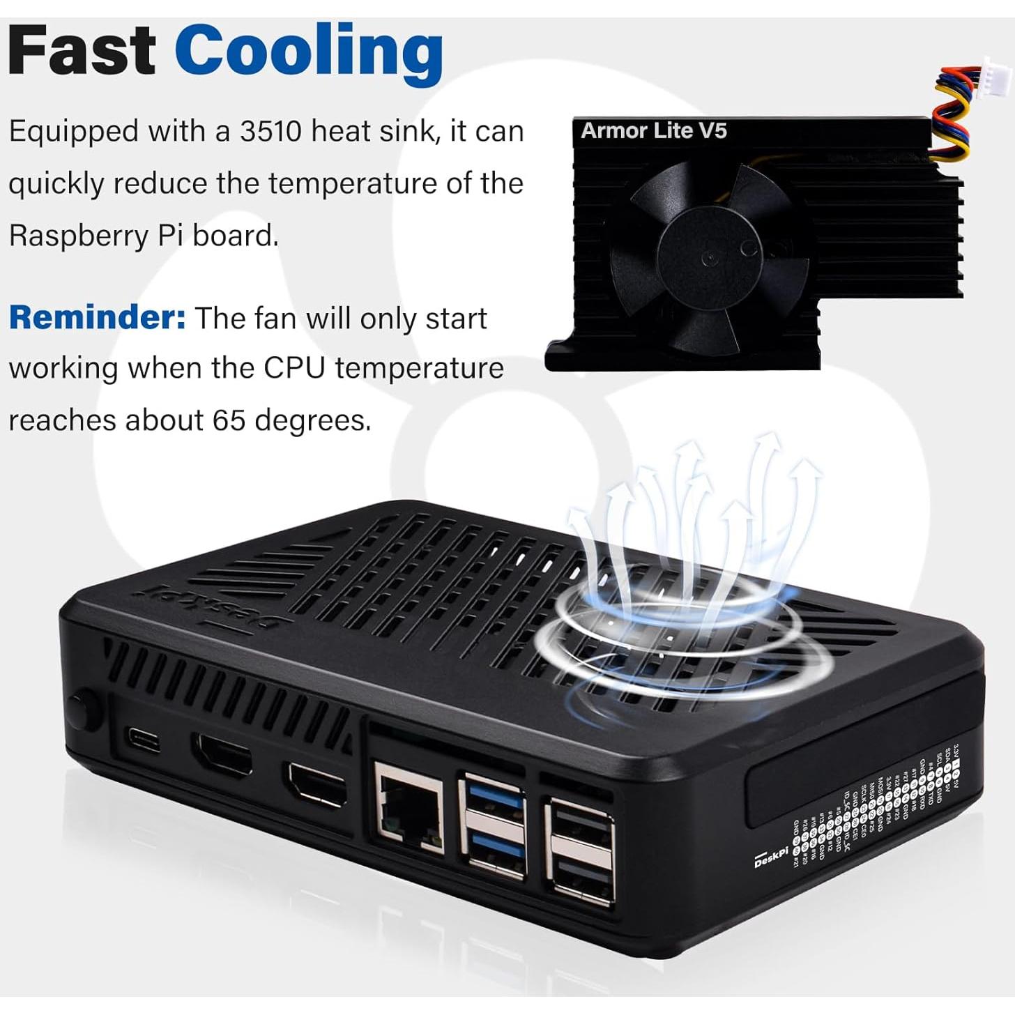 Caja GeeekPi DeskPi Lite Pi5 con Enfriador y HDMI