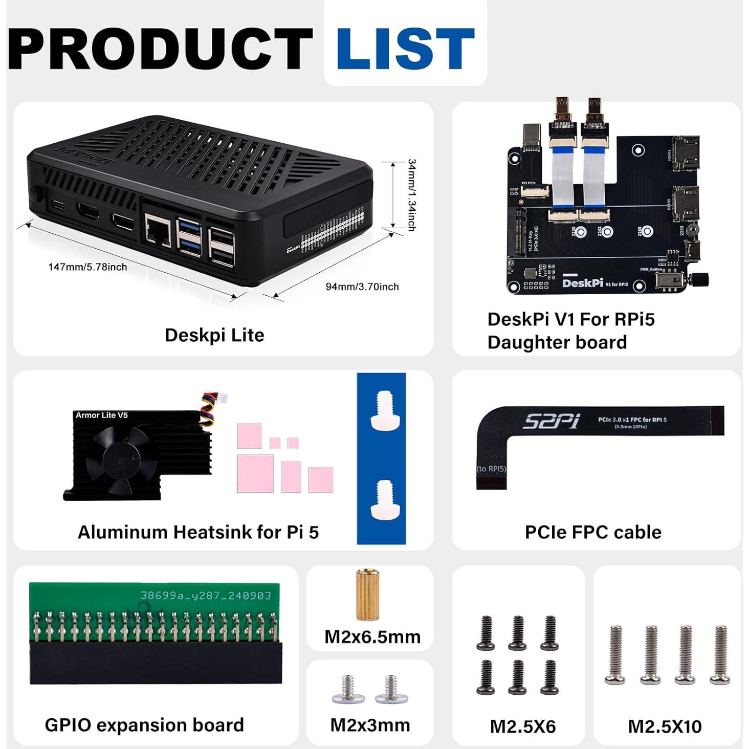 Caja GeeekPi DeskPi Lite Pi5 con Enfriador y HDMI