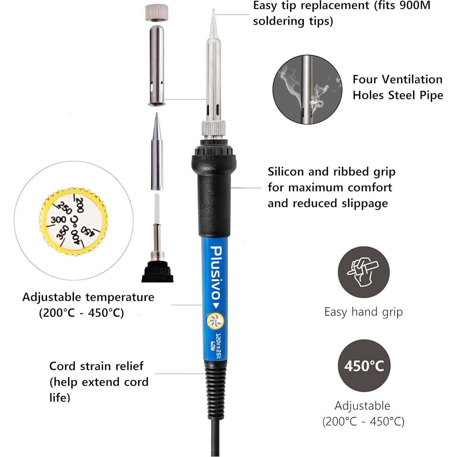 Kit de Soldador Plusivo 60W 5-en-1 con Accesorios