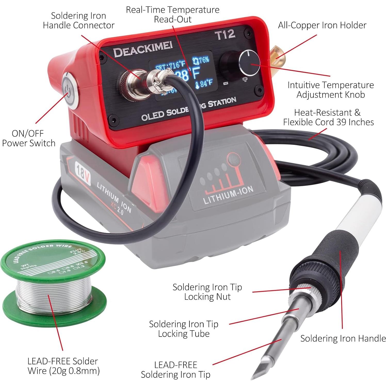 Estación de Soldadura Inalámbrica Deackimei 18V, Temperatura Ajustable