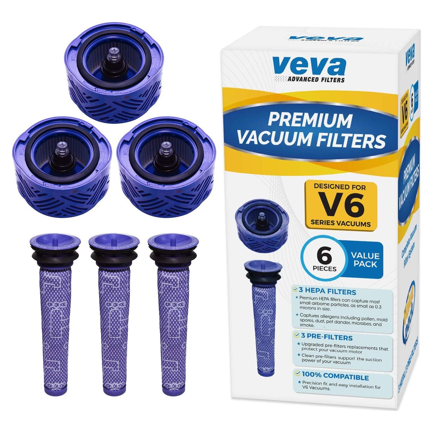 Filtros de Aspiradora VEVA para Dyson V6 Absolute - 6 Piezas HEPA