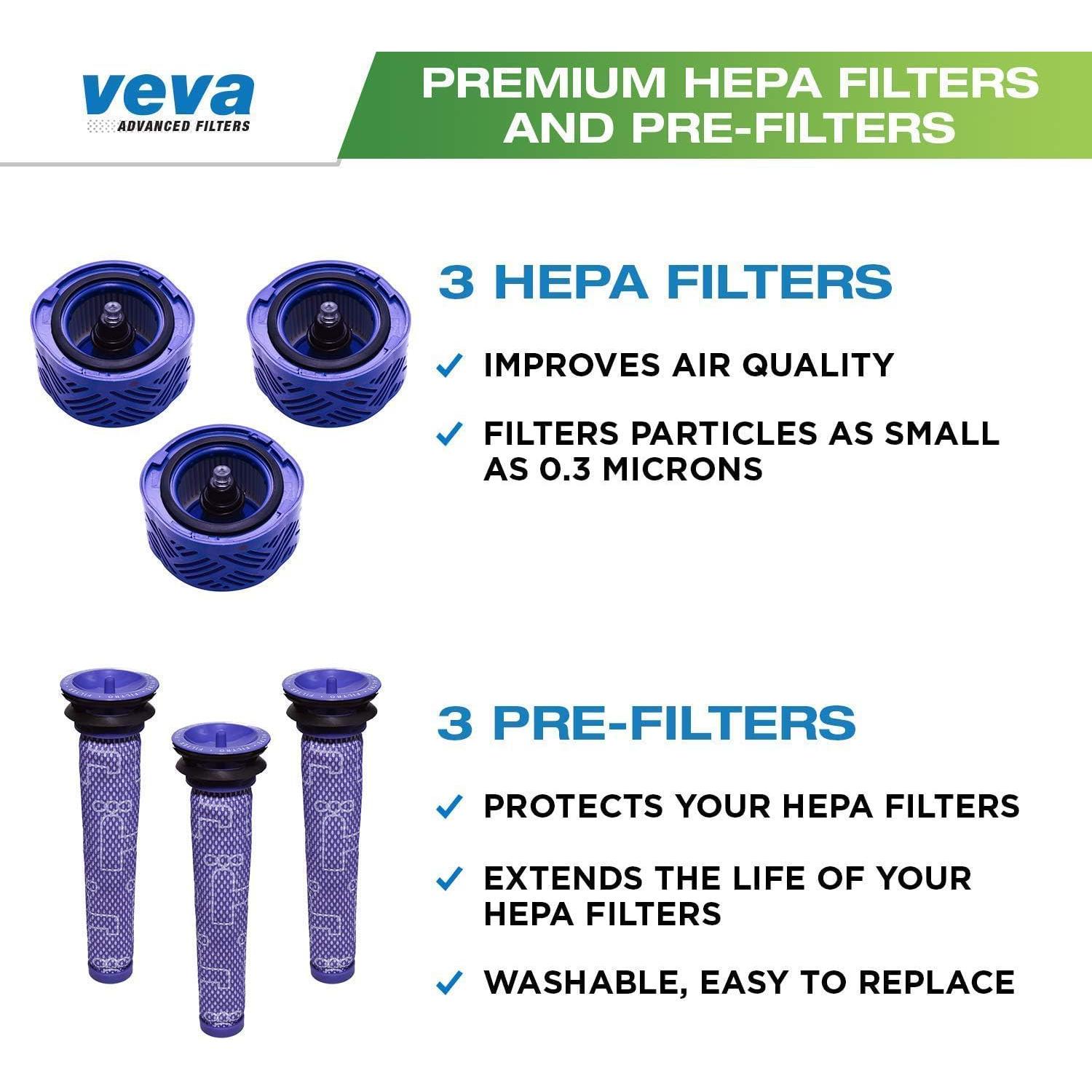 Filtros de Aspiradora VEVA para Dyson V6 Absolute - 6 Piezas HEPA