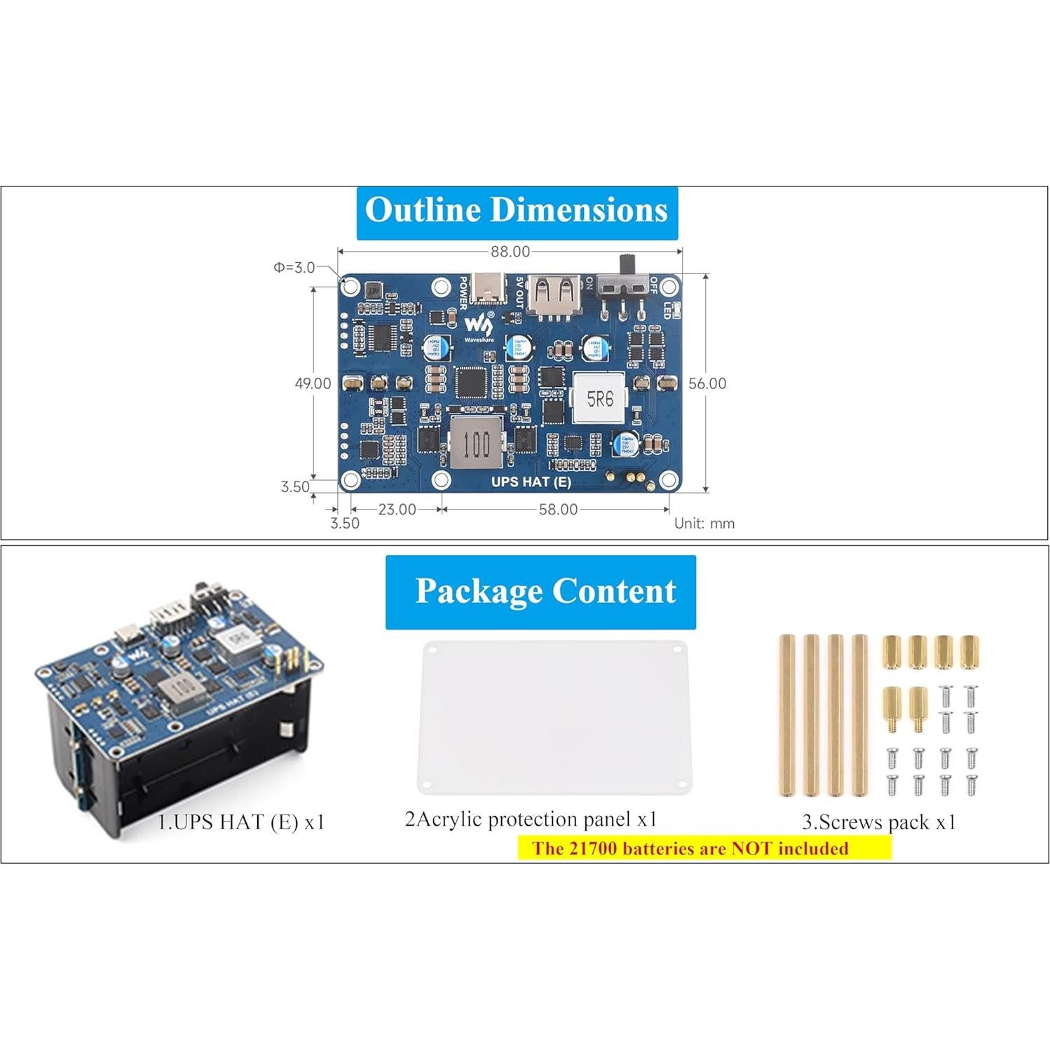 Fuente de Alimentación Ininterrumpida UPS HAT UeeKKoo para Raspberry Pi 5/4B/3B+