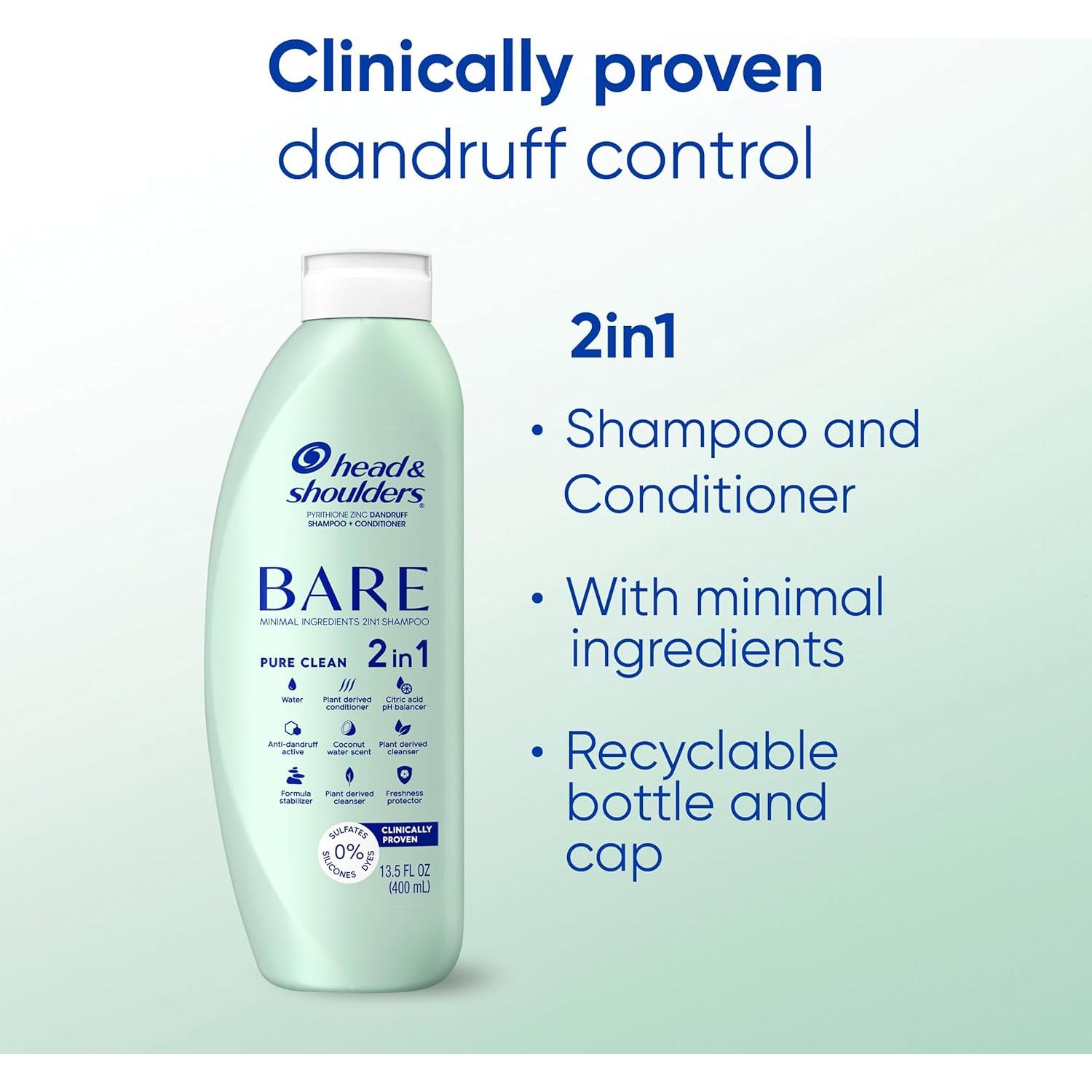 Head & Shoulders BARE 2-en-1 Champú y Acondicionador 400 ml x2