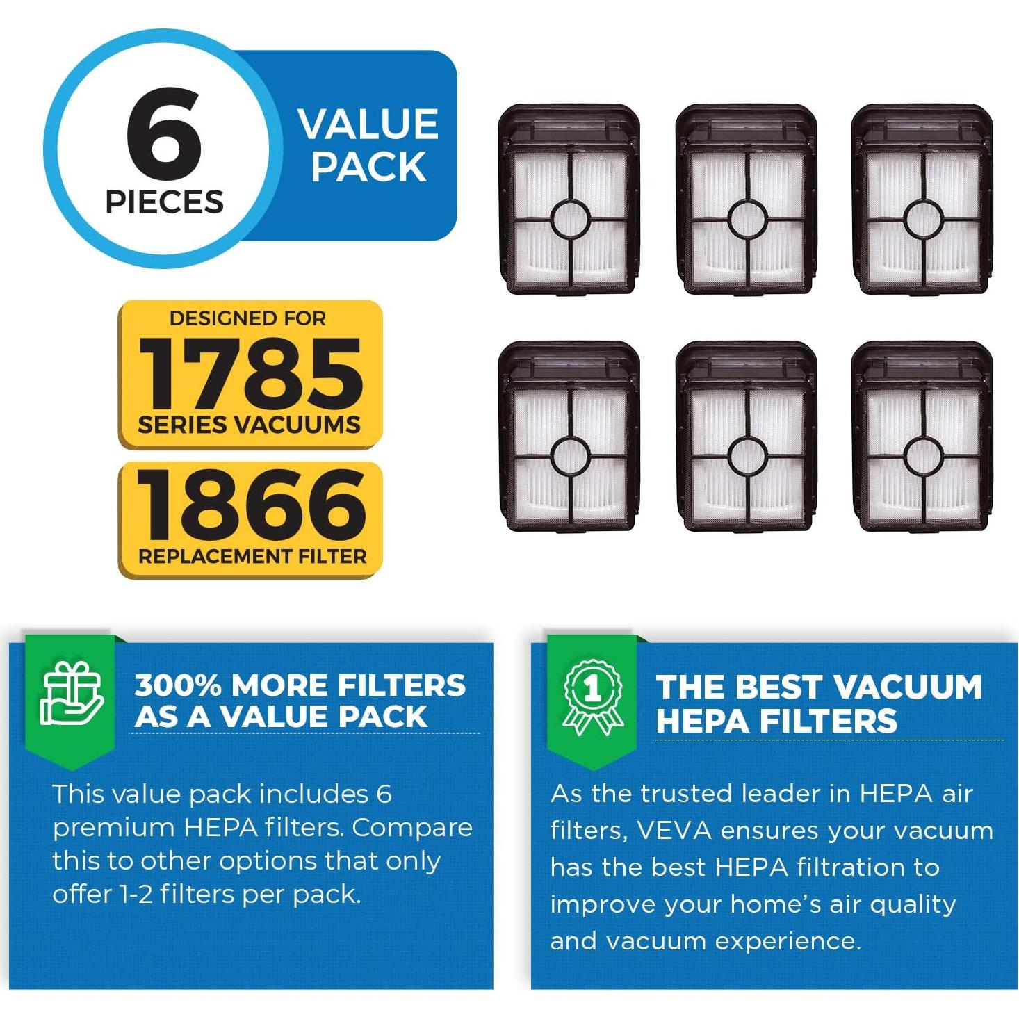Conjunto de 6 Filtros HEPA VEVA para Aspiradoras Bissell 1866