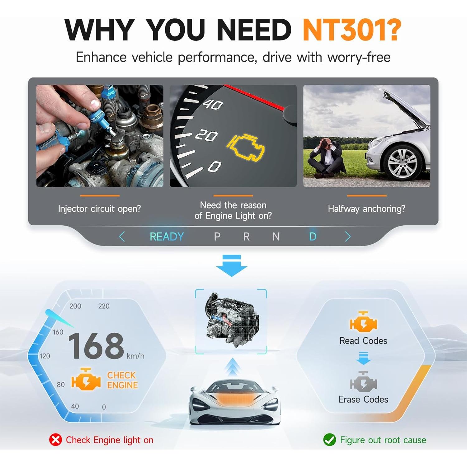 Escáner OBD2 FOXWELL NT301 Lector de Códigos y Datos en Vivo