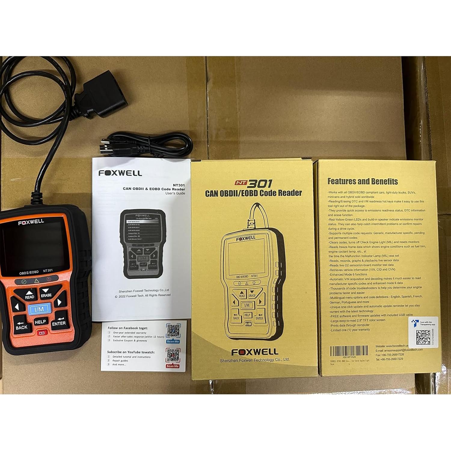 Escáner OBD2 FOXWELL NT301 Lector de Códigos y Datos en Vivo