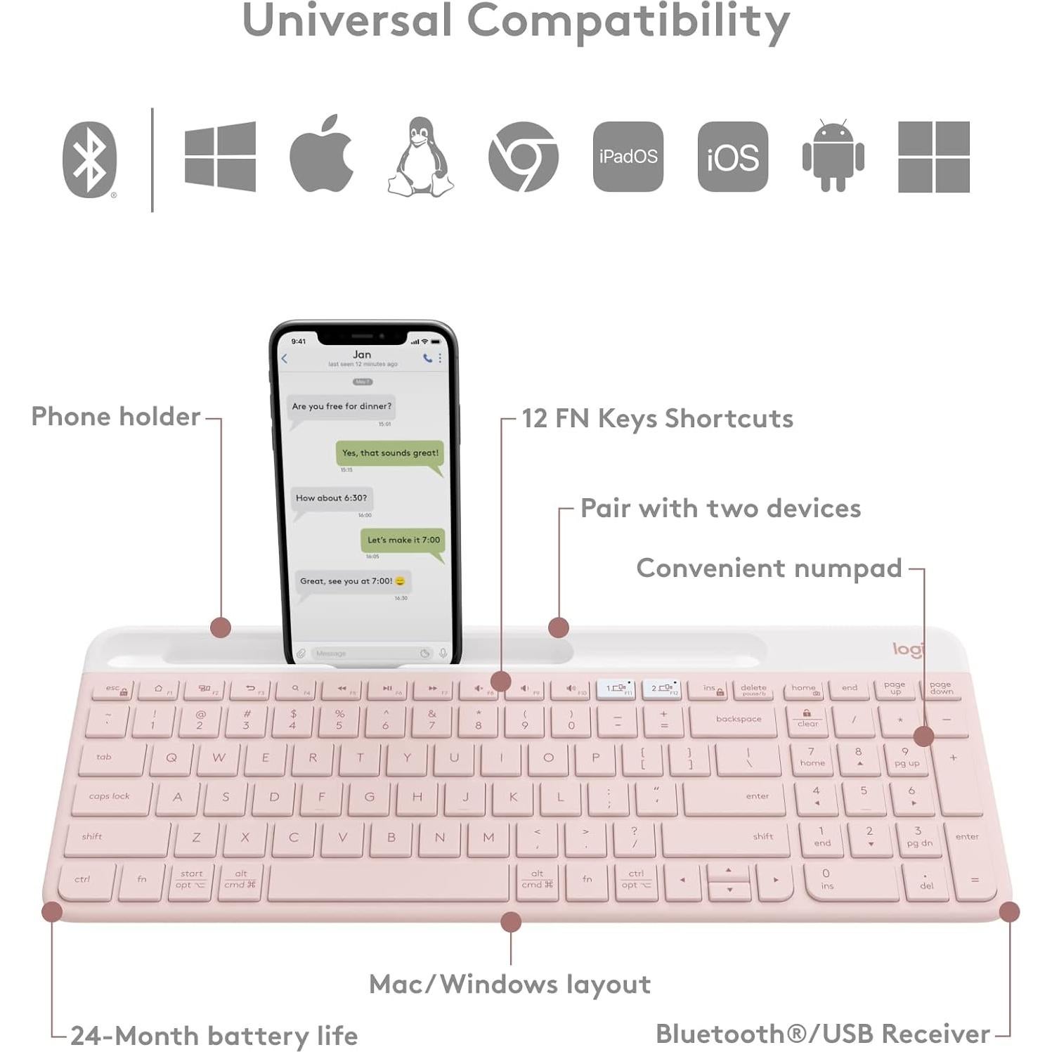 Teclado Inalámbrico Logitech K585 Rosa Multi-Dispositivo