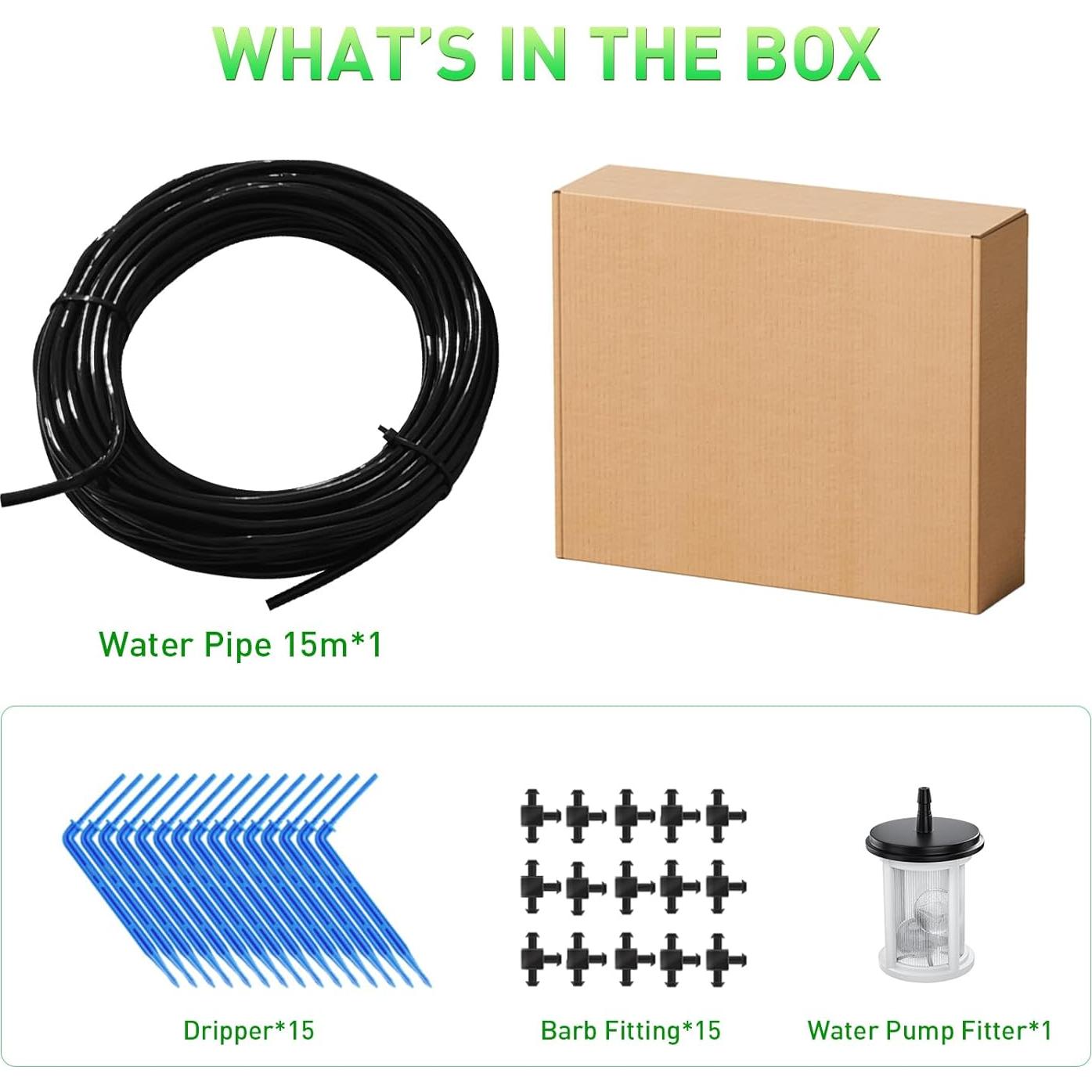 Sistema de riego por goteo solar SZXC 11.89m 3W 3000mAh 15 macetas