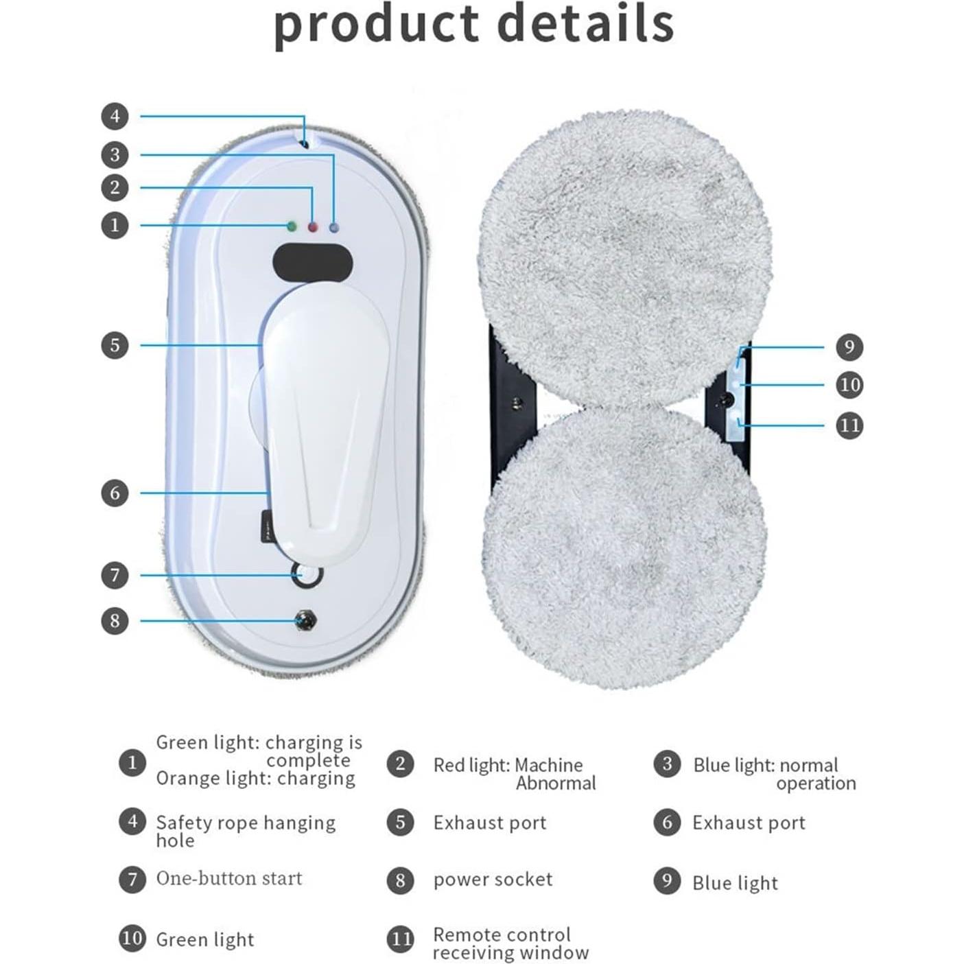 Smart Glass Cleaning Robotic Window Cleaning Robot Cleaning Cloths Automatic Window Cleaning Robot Home Robot Vacuum Cleaner Window Cleaning Robot for Windows, Tiles, Bat(