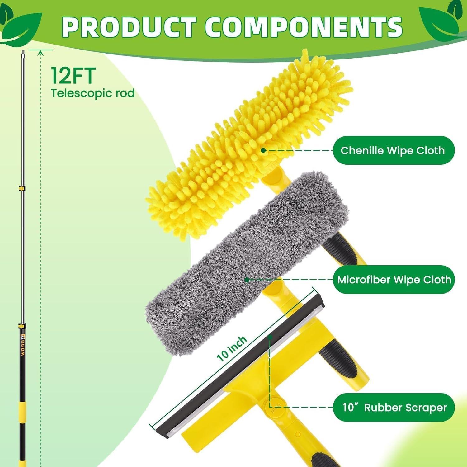 Squeegee Telescópico 2 en 1 Opow 365.76 cm con Paños Reutilizables