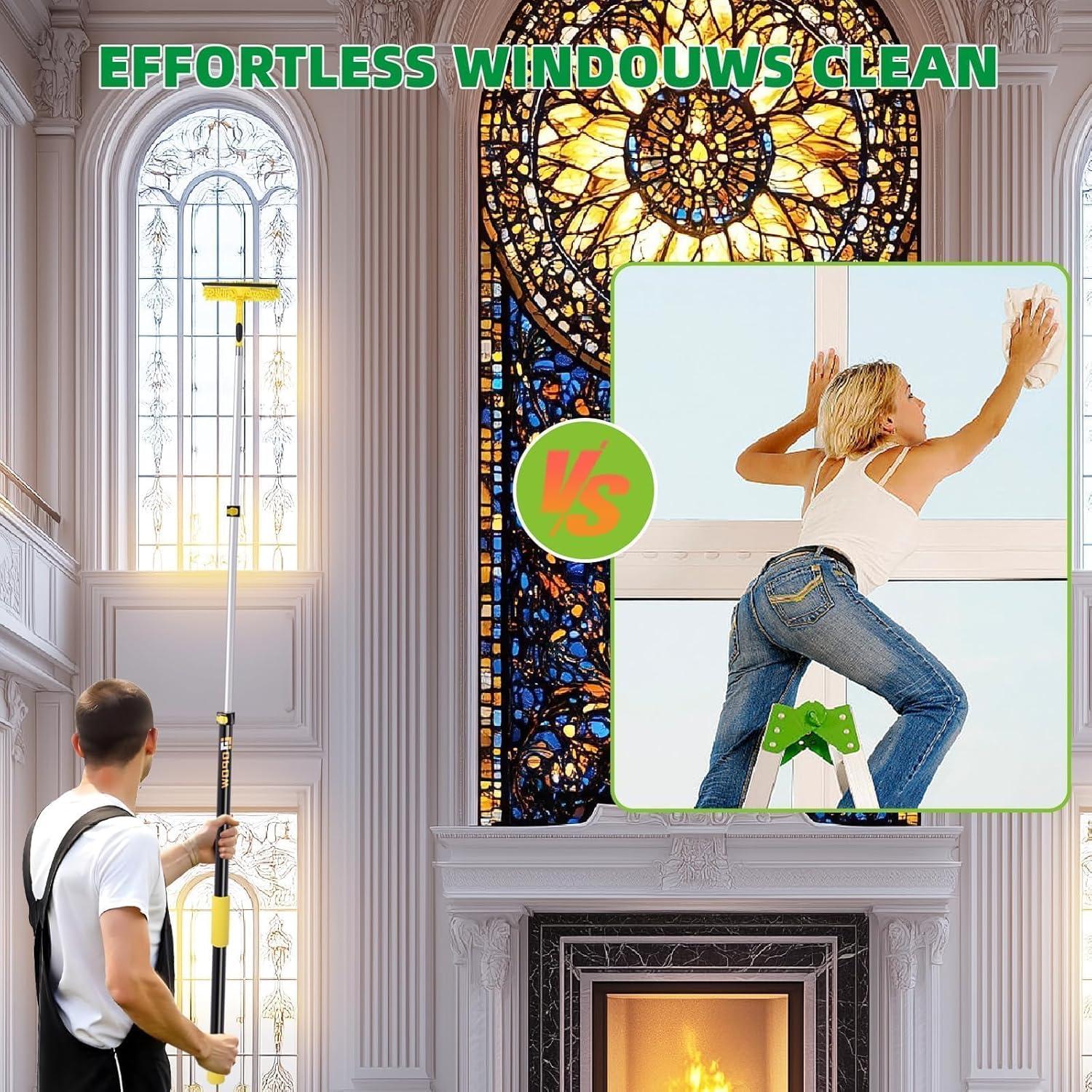 Squeegee Telescópico 2 en 1 Opow 365.76 cm con Paños Reutilizables