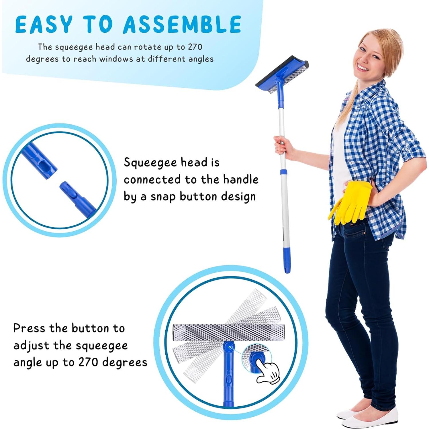 Window Cleaner Tool for Home with 20''-30'' Extension Pole, Squeegee for Car Windshield Cleaning, Glass Washer for Shower Doors, Mirror