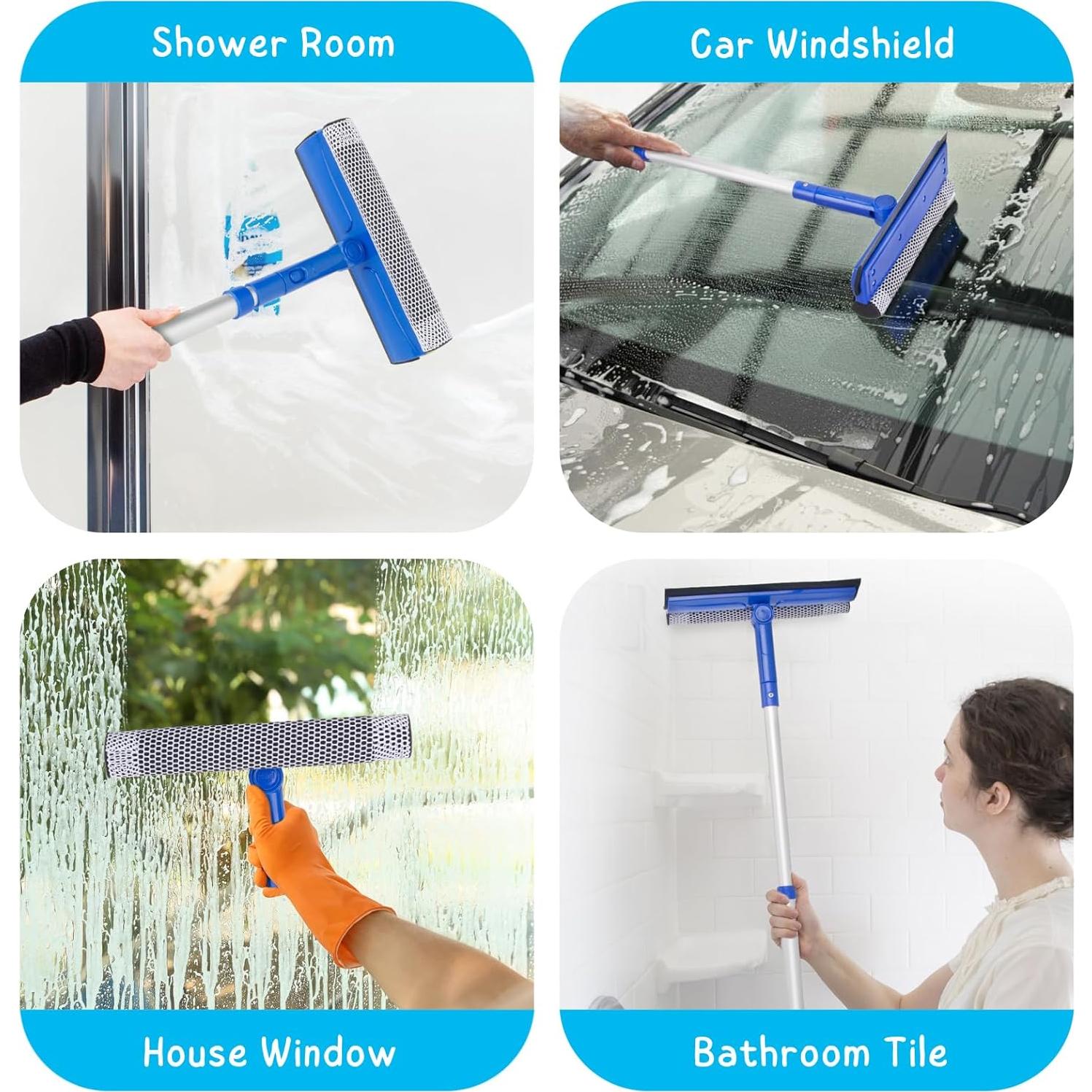 Window Cleaner Tool for Home with 20''-30'' Extension Pole, Squeegee for Car Windshield Cleaning, Glass Washer for Shower Doors, Mirror