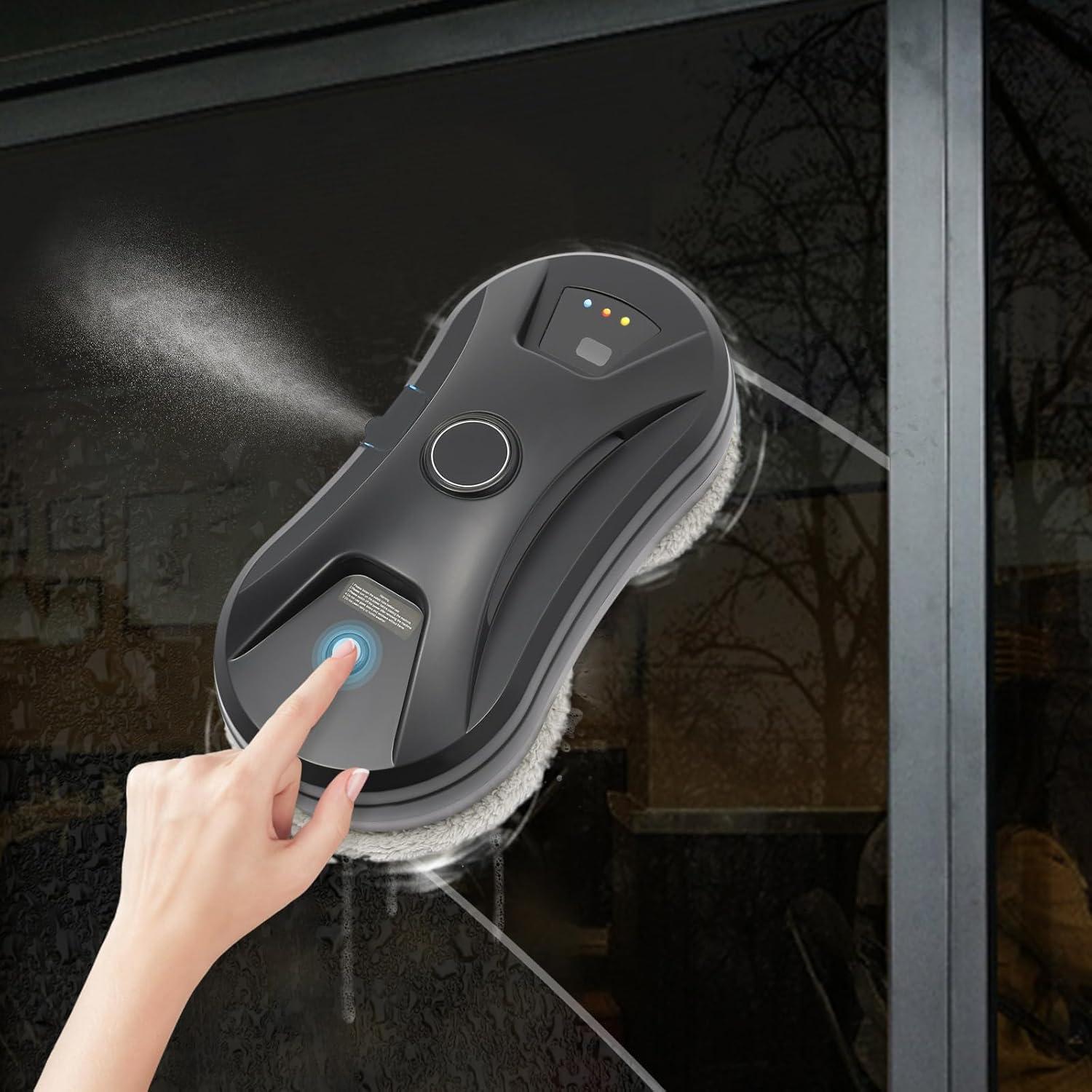 Window Cleaner Robot Automatic Cleaning with Intelligent Path Planning 2800Pa Suction Power Edge Detection Technology Remote Control with 4m/13.12ft Safety Rope (Black)