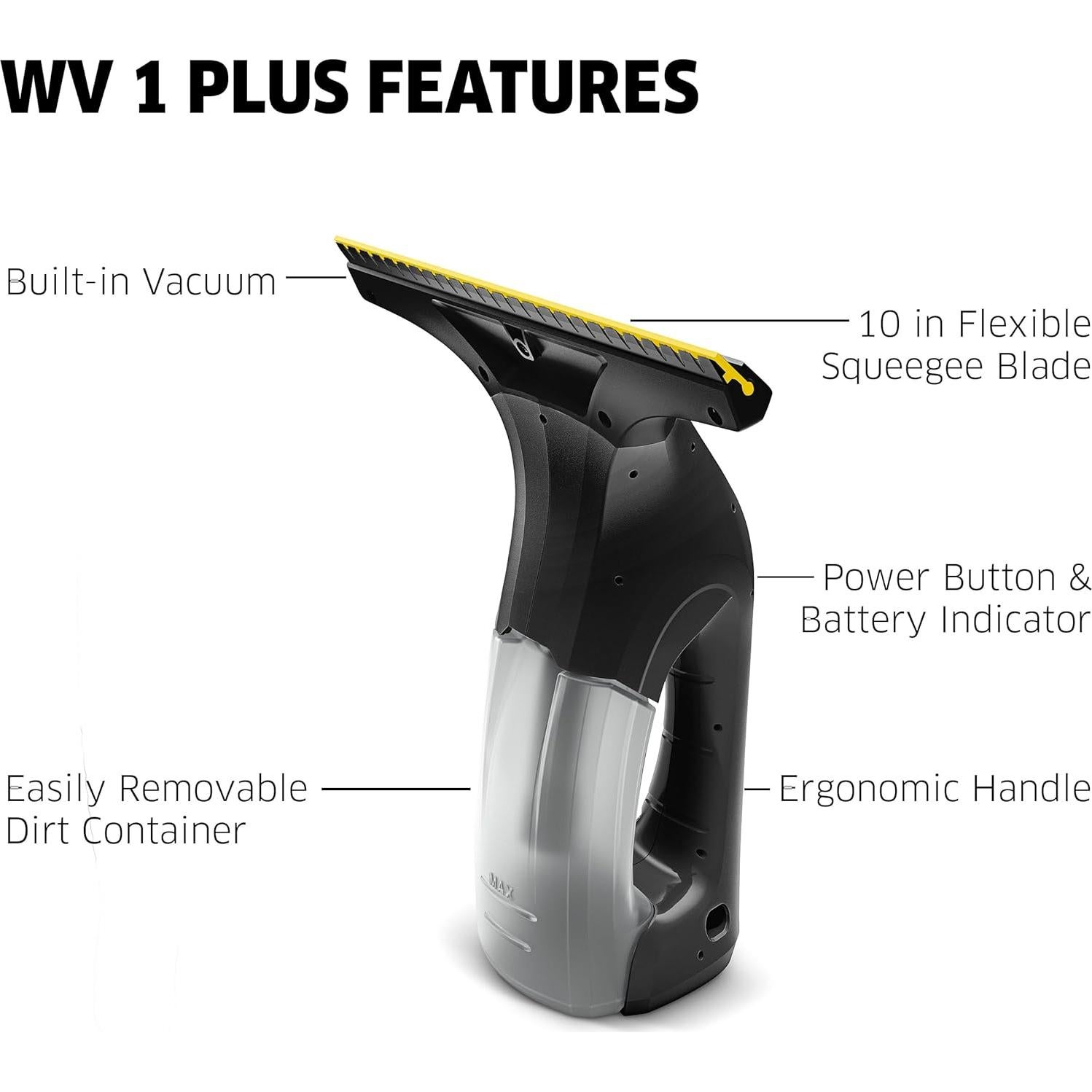 Kärcher WV 1 Electric Window Vacuum Squeegee 10" - Perfect for Showers, Mirrors, Glass, and Countertops - Electric Squeegee, Black