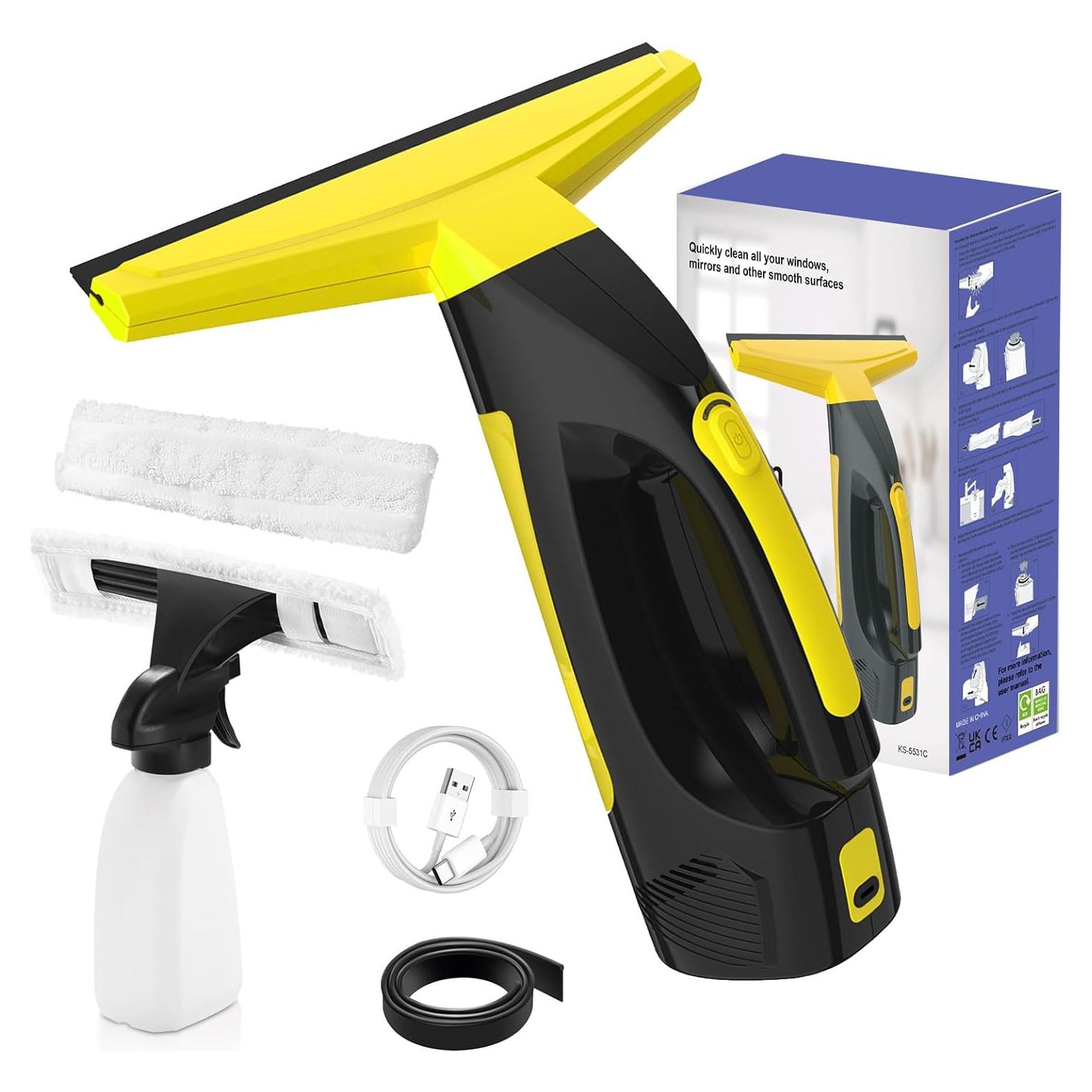 Cordless Window Vacuum Squeegee, Window Vac with Detachable Water Tank and Strong Suction, Electric Window Cleaning Tool for Shower Wall, Mirror, Glass, Car Windshield, Countertop, Tile