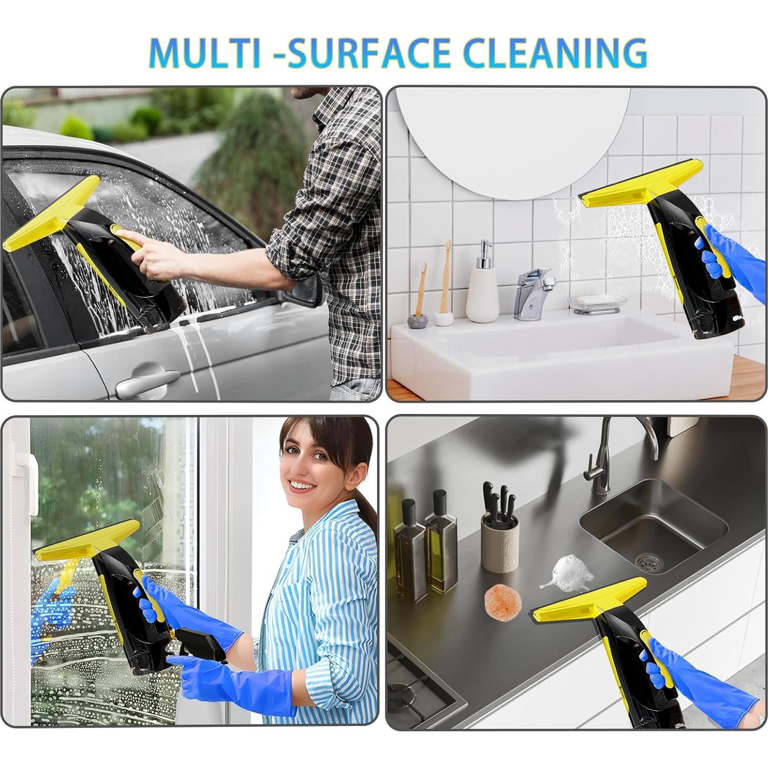Cordless Window Vacuum Squeegee, Window Vac with Detachable Water Tank and Strong Suction, Electric Window Cleaning Tool for Shower Wall, Mirror, Glass, Car Windshield, Countertop, Tile