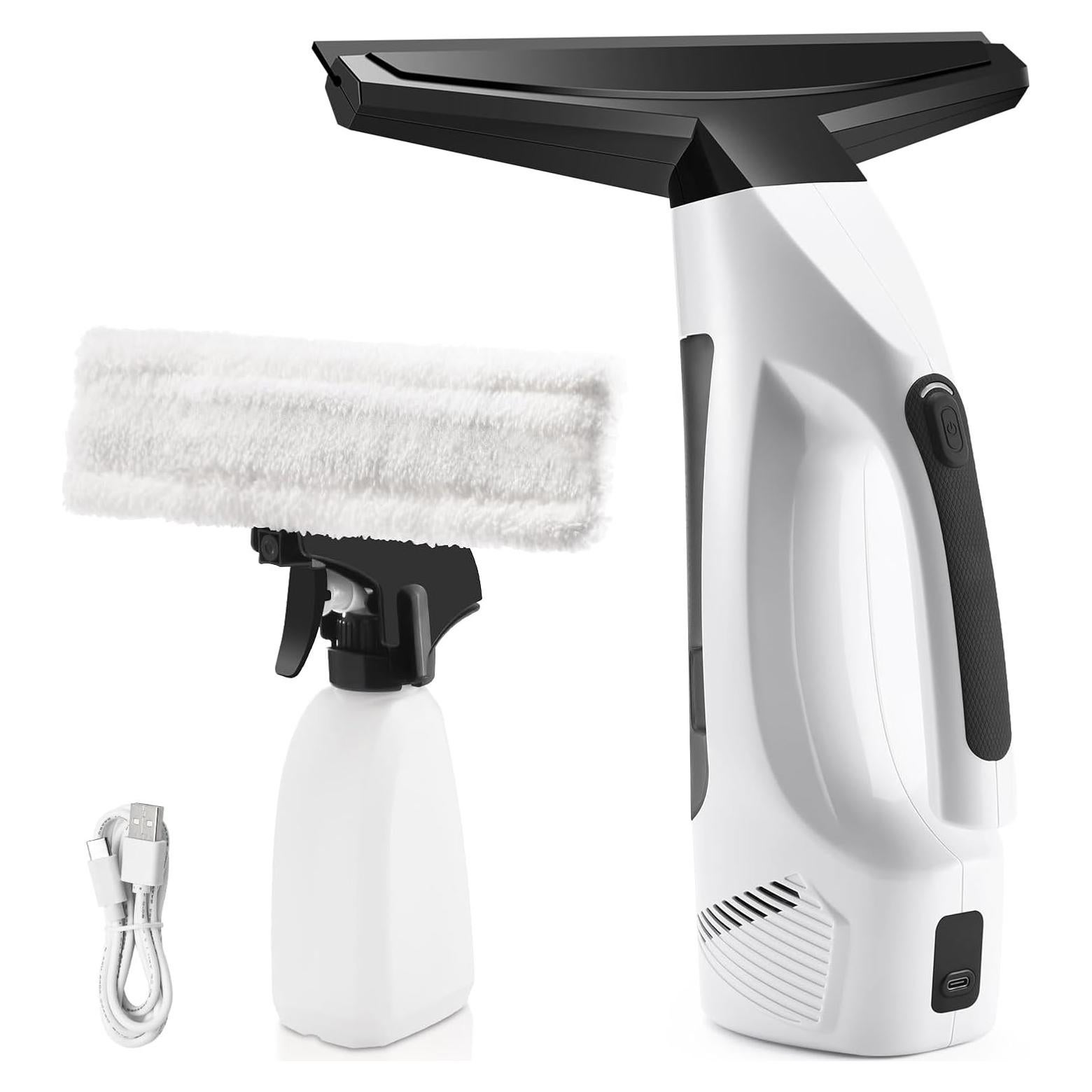 Window Vacuum Squeegee Cordless, Handheld Window Vac with Multi-Purpose Spray Bottle & Microfiber Cloth, Electric Cleaning Tool for Windows, Tiles, Mirror, Countertop, Car Windshield