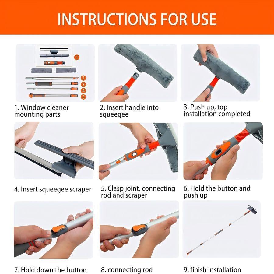 Limpiador de Ventanas Profesional LOMIDA 2 en 1 con Polo Extensible 157 cm