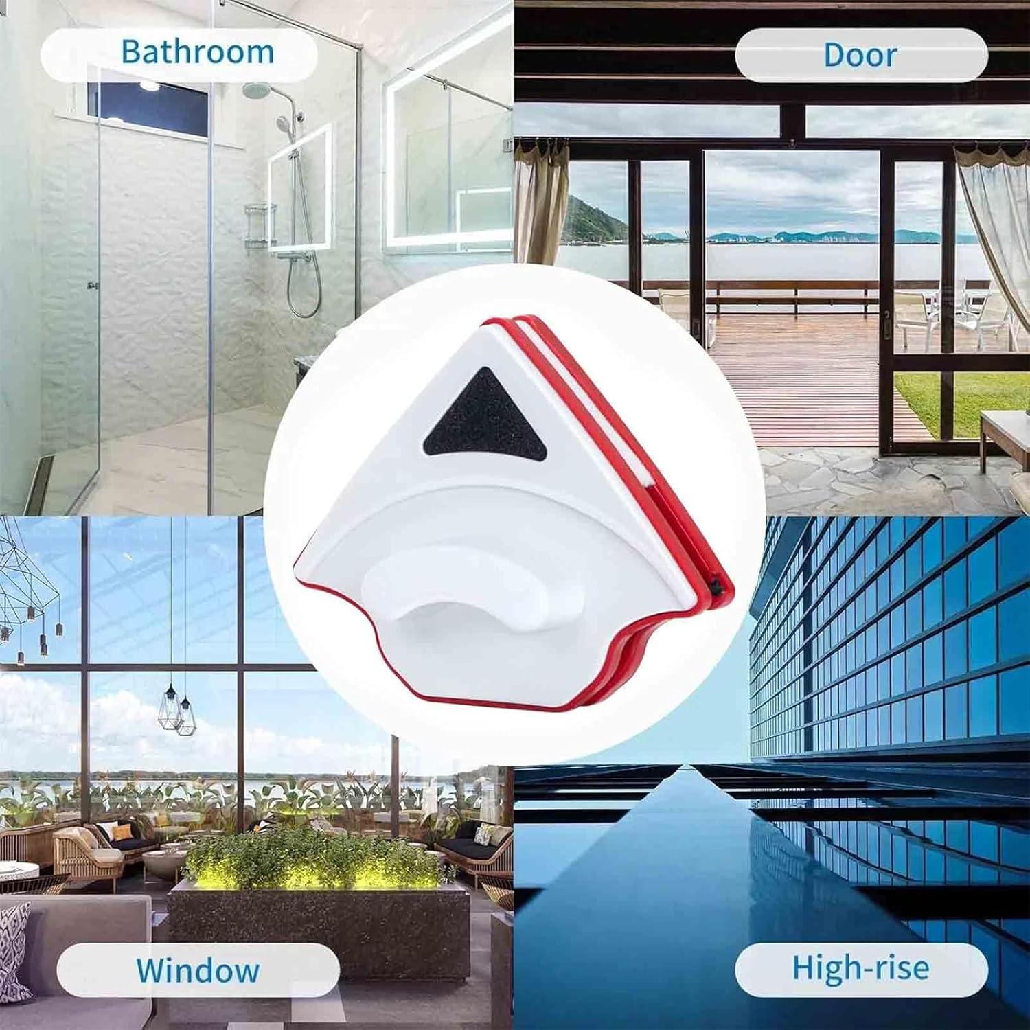 Easy Gadgetx Window Cleaner – Streak-Free, High-Rise Window Cleaning Brush & Automatic Drainage Wiper for Universal 3-8/7-15/15-24 mm Glass (Blue/Red) (Red, 7-15mm)