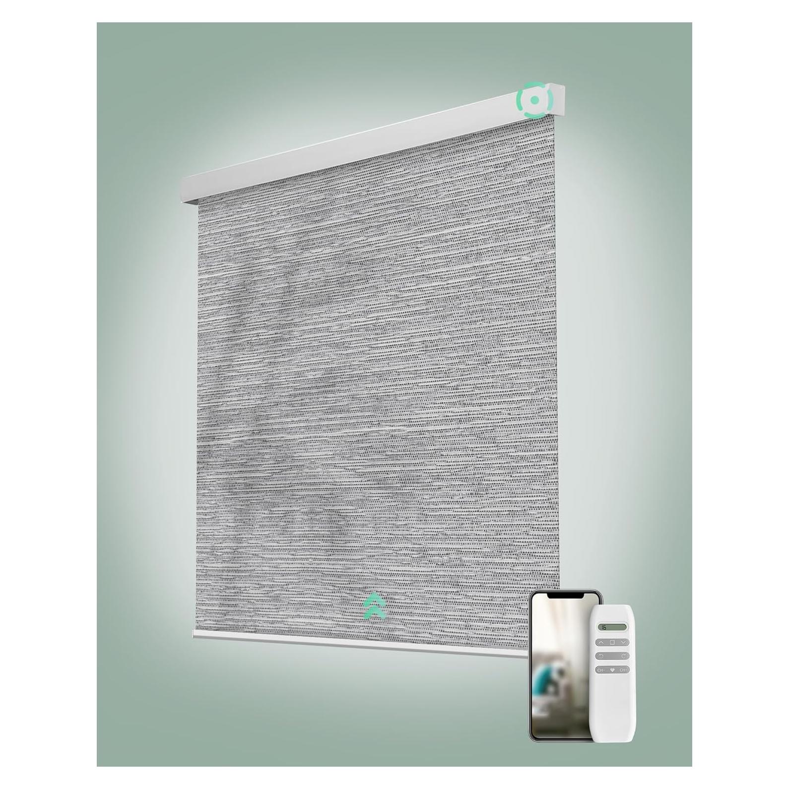 Yoolax Motorized Blinds, Light Filtering Remote Shades for Indoor Windows, Cordless Automatic Roller Shades App Control for Bedroom Living Room Office (50% Shading Jacquard Gray, 46" W x 72" H)