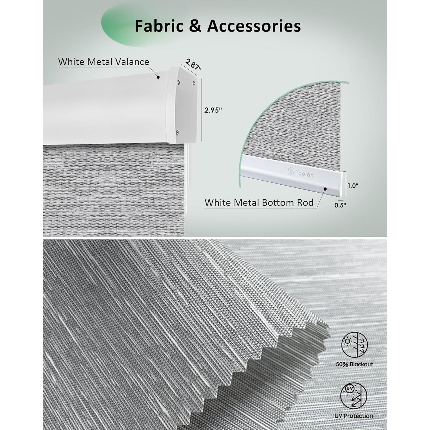 Yoolax Motorized Blinds, Light Filtering Remote Shades for Indoor Windows, Cordless Automatic Roller Shades App Control for Bedroom Living Room Office (50% Shading Jacquard Gray, 46" W x 72" H)