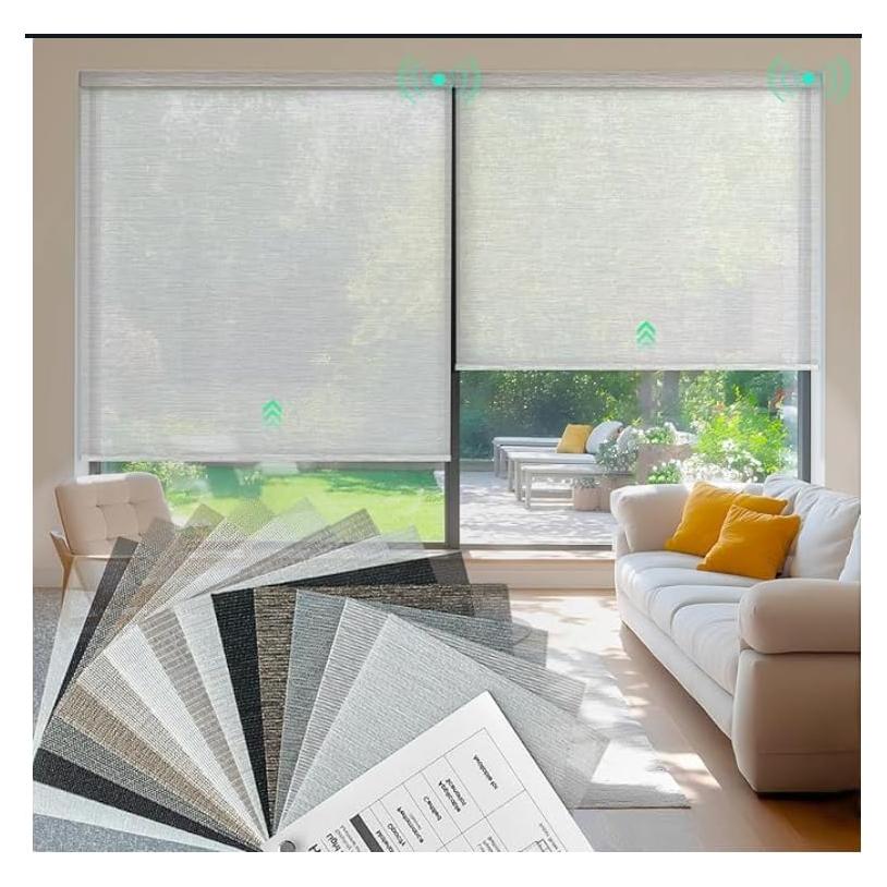 Motorized Blinds with Remote, Smart Blinds for Windows, Light Filtering, Compatible with Alexa (Light Filtering Roller Shades Fabric Samples)