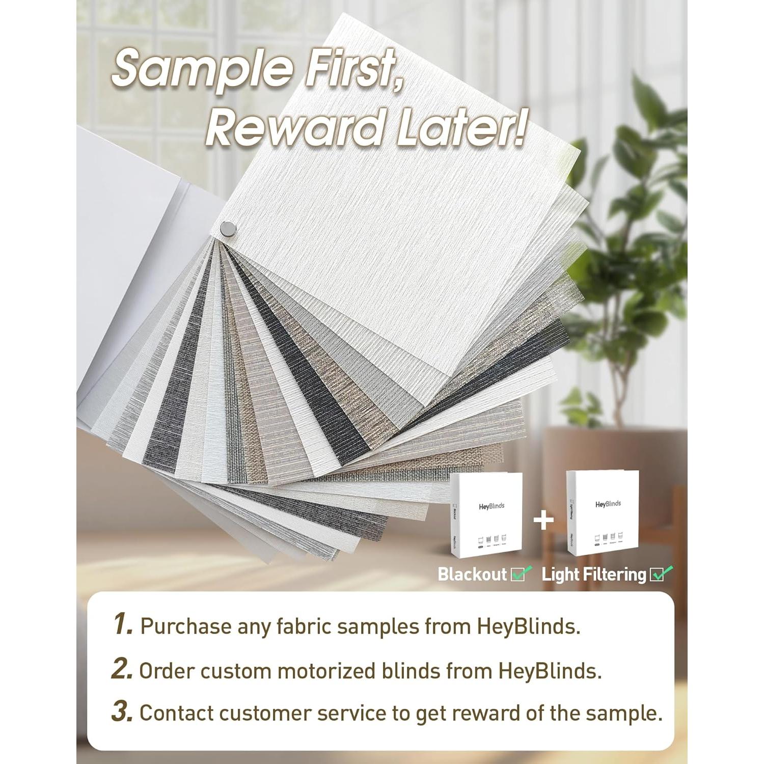 Blackout and Light Filtering Fabric Samples for HeyBlinds Motorized Blinds with Remote, Smart Blinds, Motorized Roller Shades, Automatic Blinds for Windows