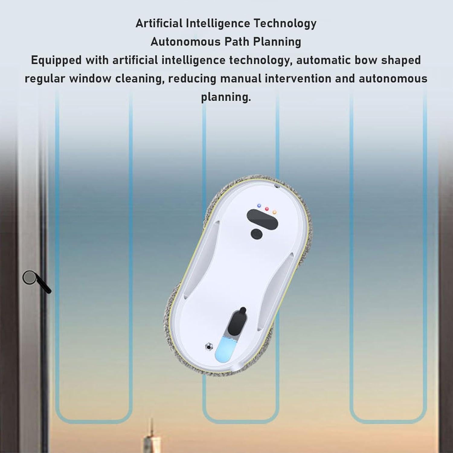 Robotic Window Cleaner, Full Automatic Window Cleaning Robot Indoor Outdoor Window Vacuum Cleaner for High Rise Window Ceilings Tiles, AI Intelligent Path, 2800Pa Suction Power
