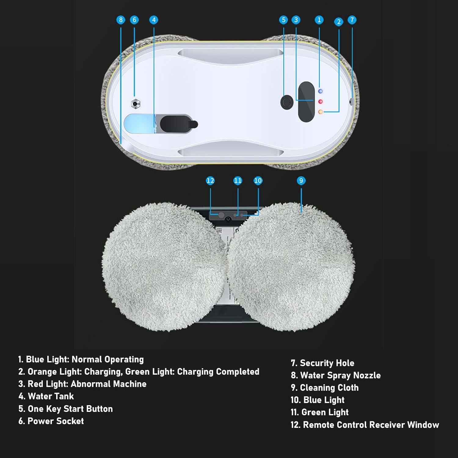 Robotic Window Cleaner, Full Automatic Window Cleaning Robot Indoor Outdoor Window Vacuum Cleaner for High Rise Window Ceilings Tiles, AI Intelligent Path, 2800Pa Suction Power