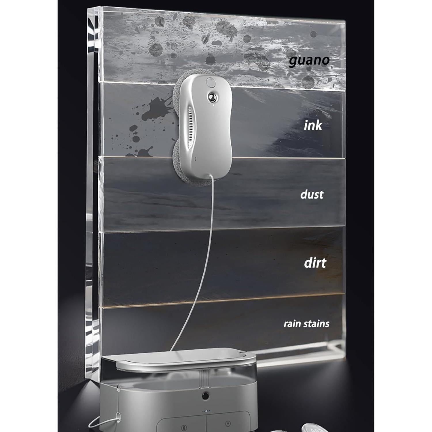 Potable Window Cleaning Robot S9 Pro,5300pa Frequency Conversion Power Suction AI Path Planning Frameless Window Inside/Outside Available,Silver