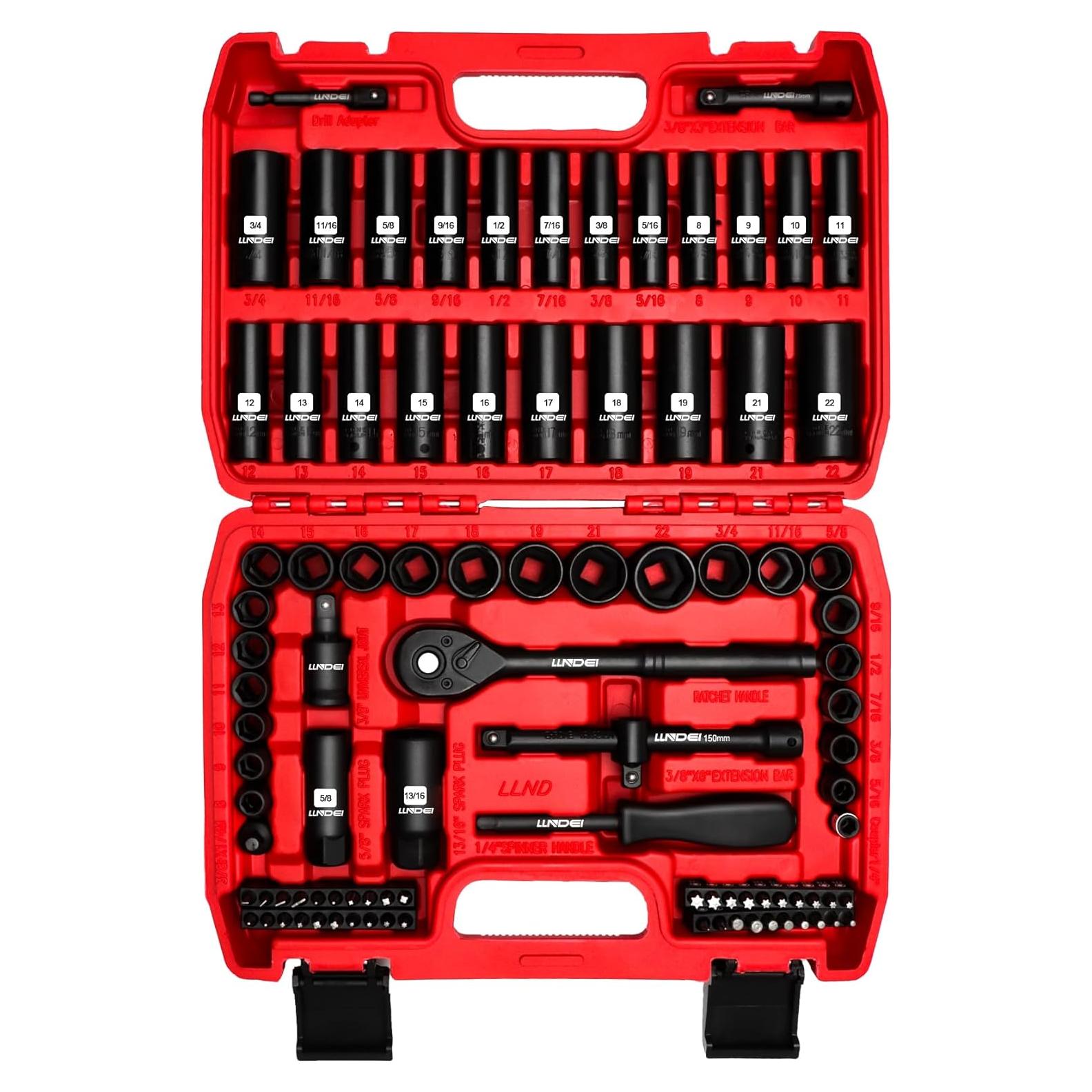 Juego de Enchufes de Impacto LLNDEI 95 Piezas 3/8" Métrico