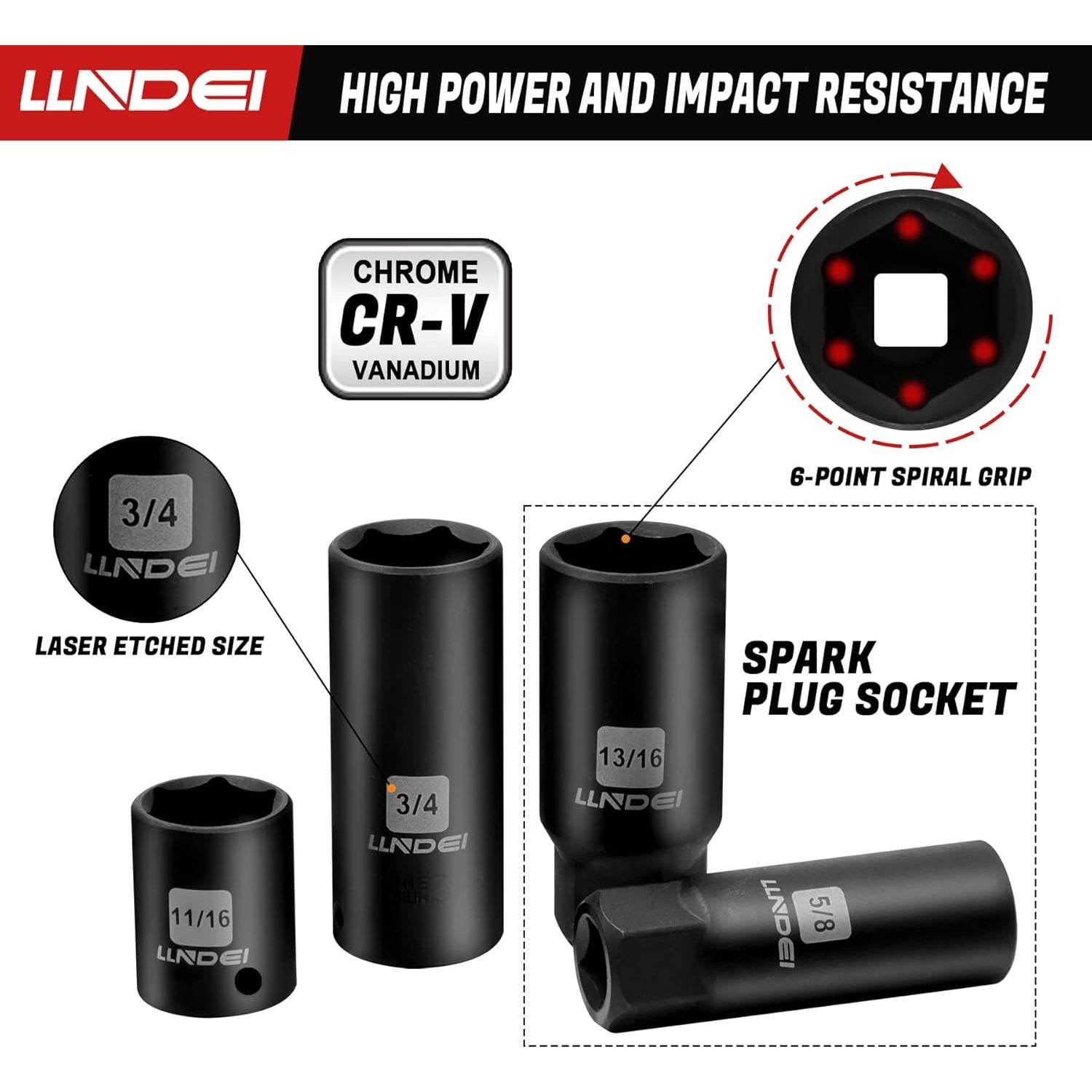 Juego de Enchufes de Impacto LLNDEI 95 Piezas 3/8" Métrico