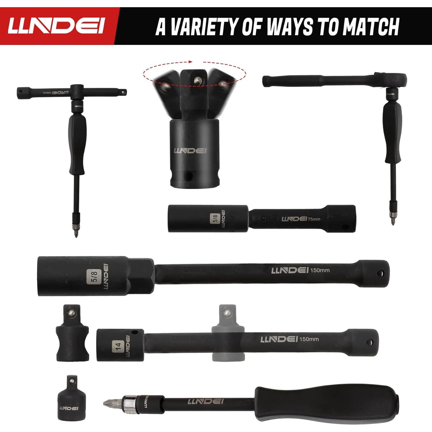 Juego de Enchufes de Impacto LLNDEI 95 Piezas 3/8" Métrico