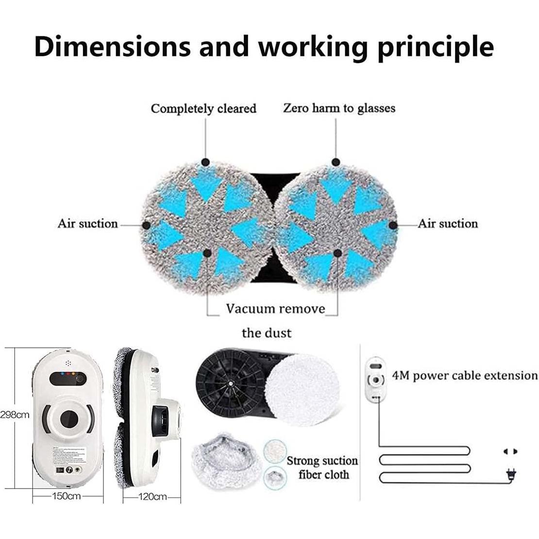 Window Cleaner Robot, Strong Suction Smart Window Vacuum Cleaner with Remote Control, Glass Cleaning Robotic for Indoor Outdoor High Rise Windows Ceilings