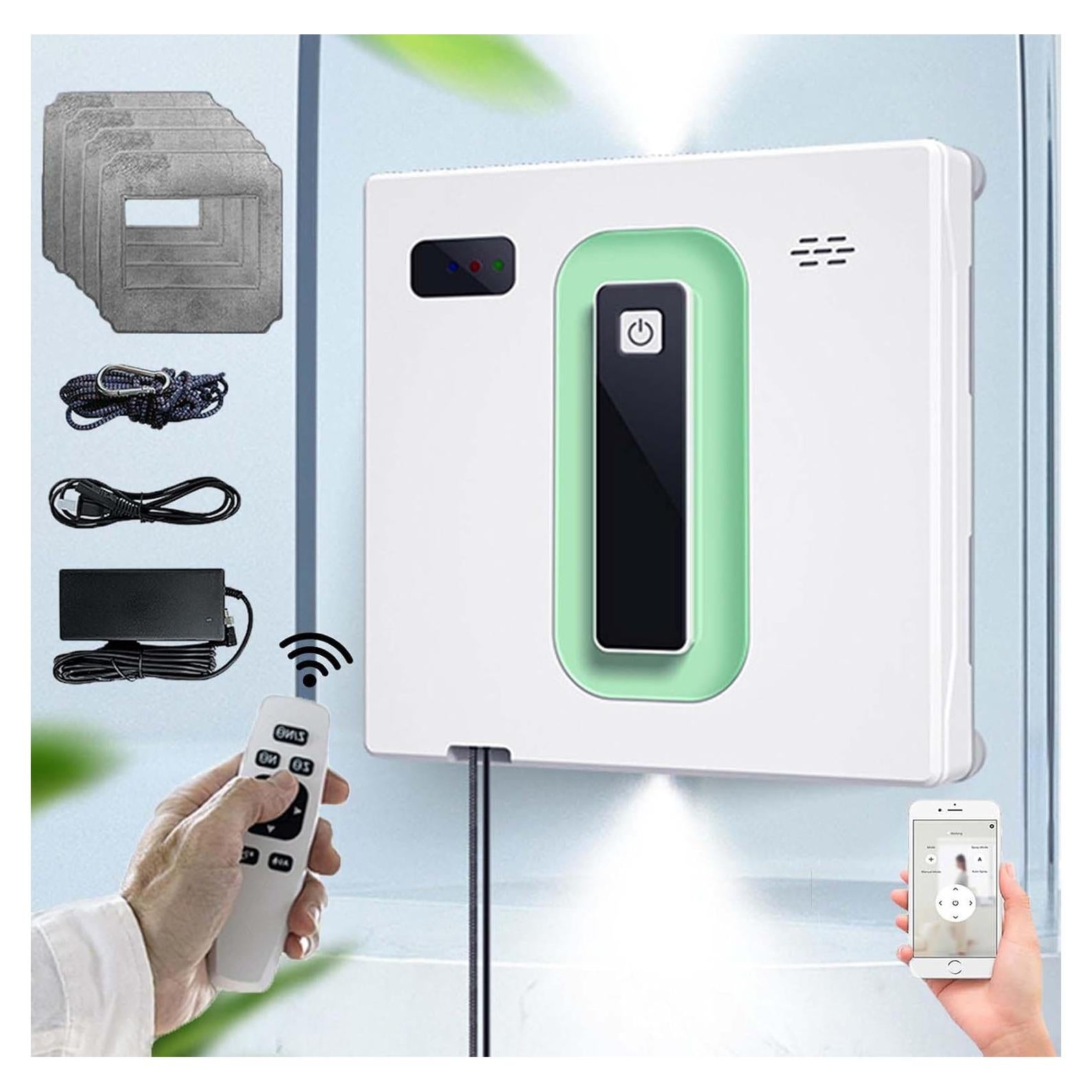 Window Cleaner Robot, Smart Window Cleaning Robot with Double Spray Function, 3000 Pa Robot Window Cleaner with APP and Remote Control, Suitable for Outdoor/Indoor High Rise