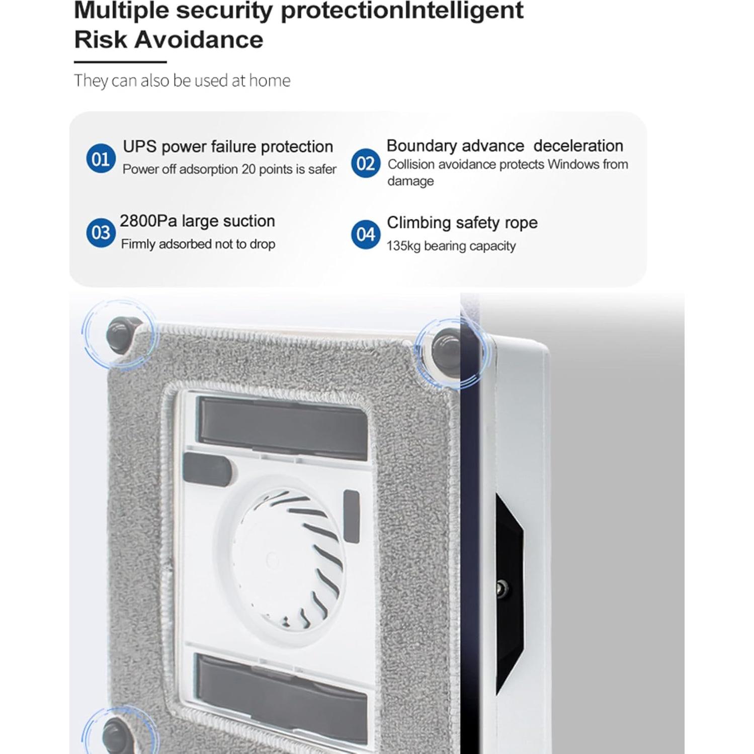 Window Cleaner Robot, Smart Window Cleaning Robot with Double Spray Function, 3000 Pa Robot Window Cleaner with APP and Remote Control, Suitable for Outdoor/Indoor High Rise