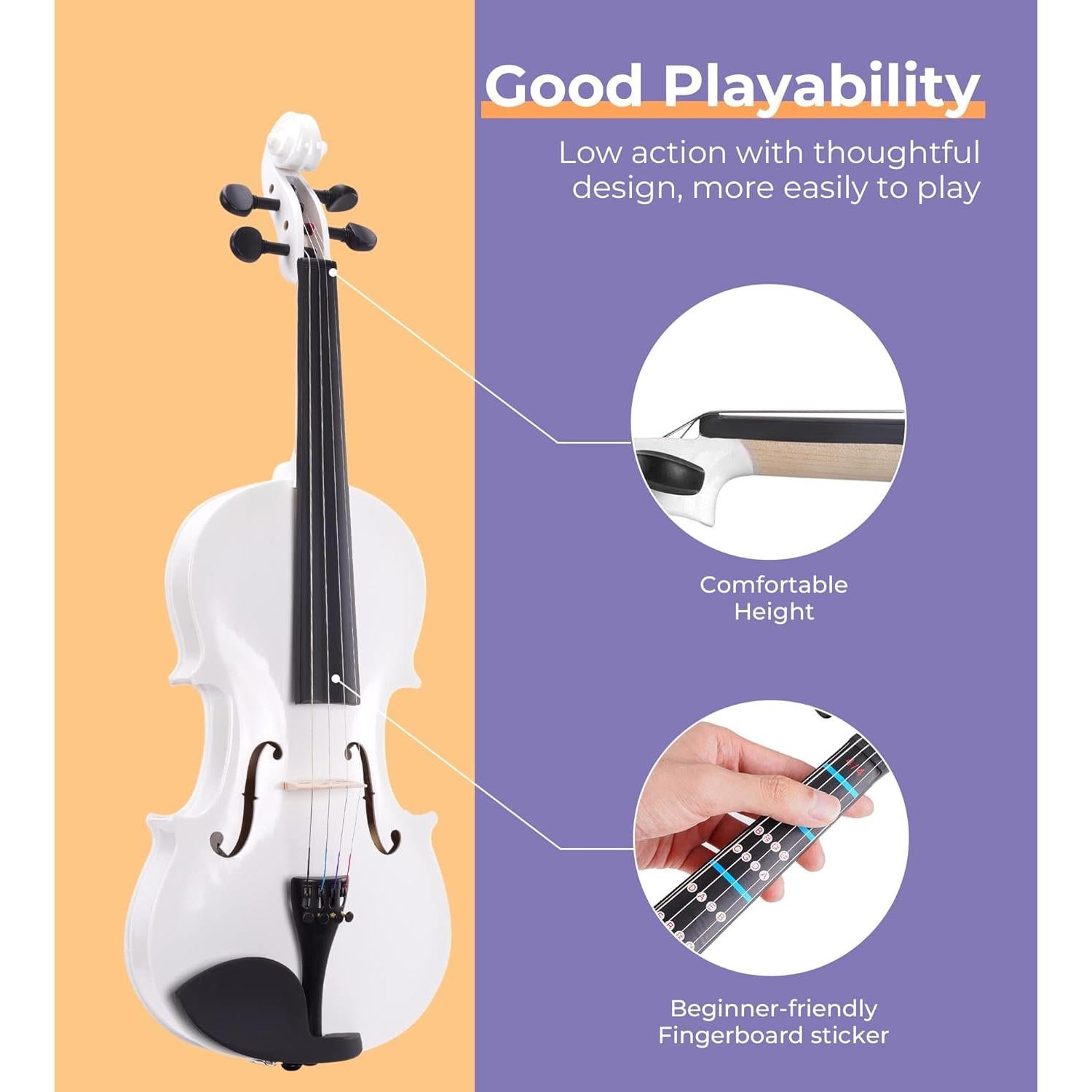 Vangoa Violín 4/4 Blanco con Estuche y Accesorios