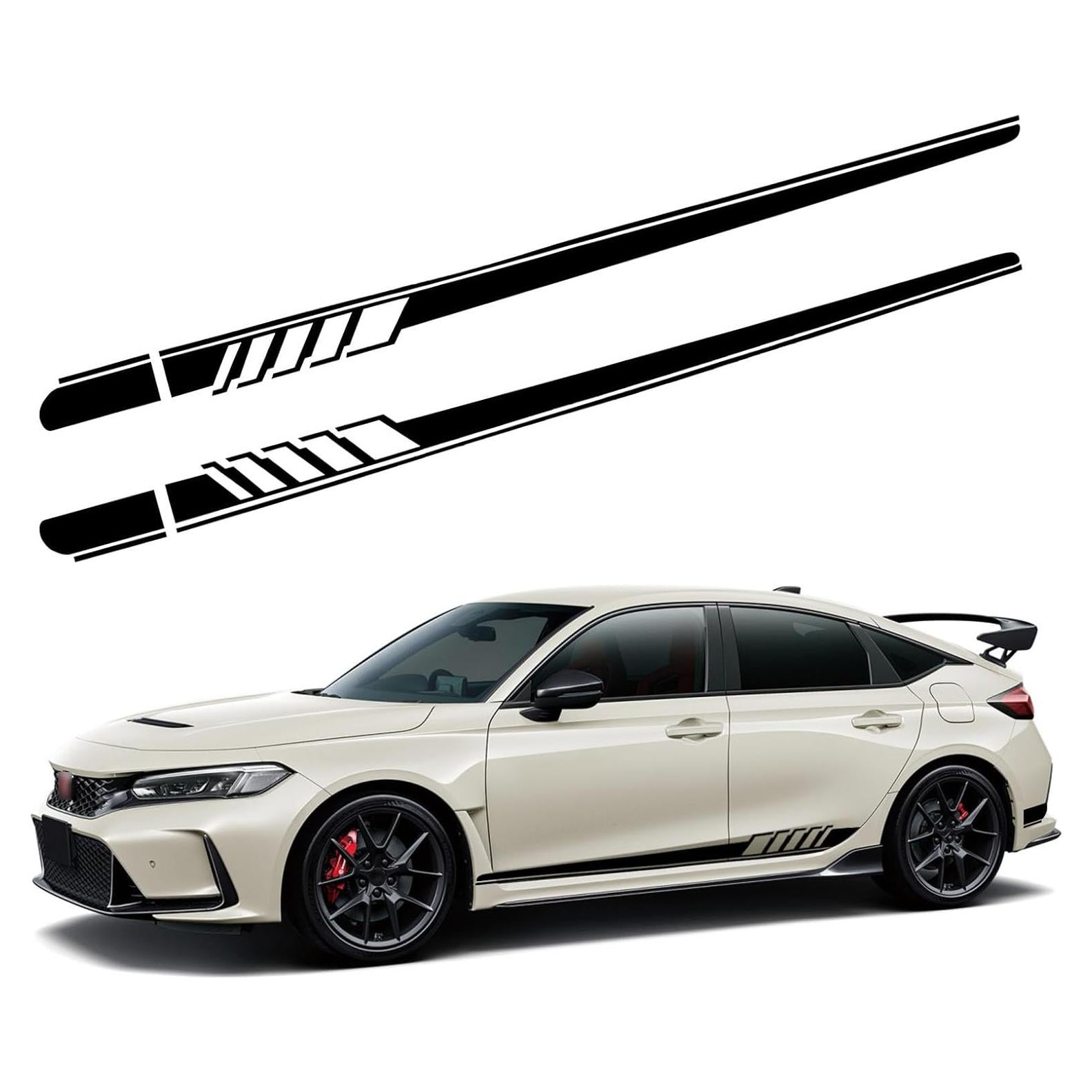 2 PCS Car Side Skirt Decals, 88.58" x 4.52" Long Stripes Stickers, PVC Auto Personalized Stickers, Waterproof Body Decoration, Universal for Most Cars, Trucks, SUVs (Black)