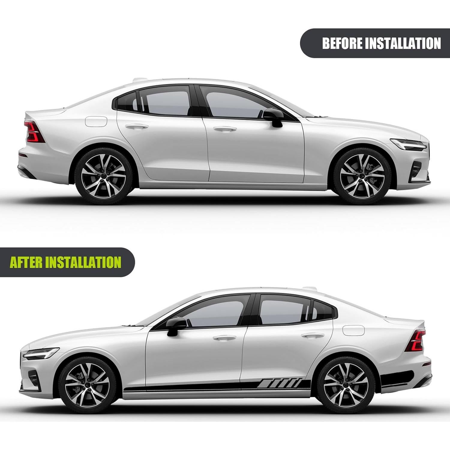 2 PCS Car Side Skirt Decals, 88.58" x 4.52" Long Stripes Stickers, PVC Auto Personalized Stickers, Waterproof Body Decoration, Universal for Most Cars, Trucks, SUVs (Black)