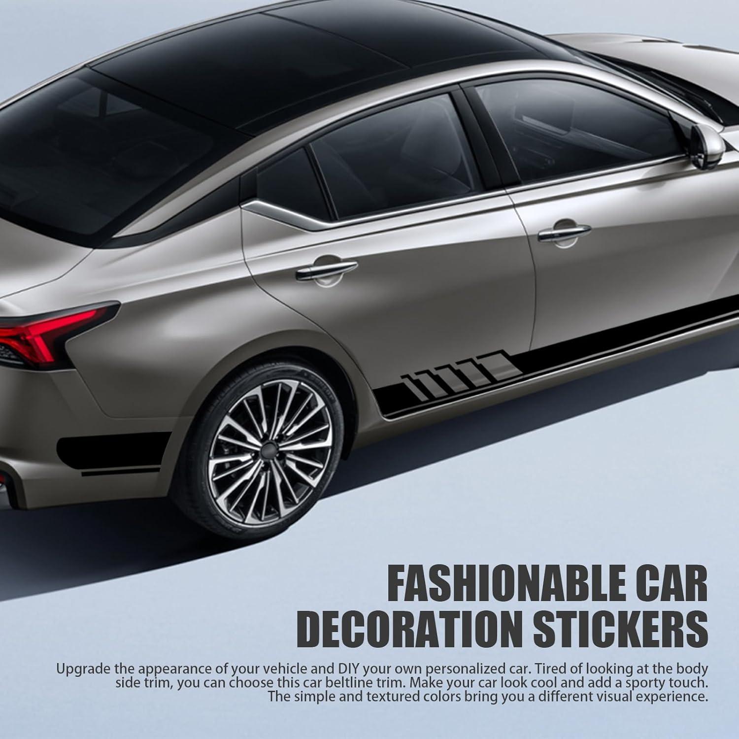 2 PCS Car Side Skirt Decals, 88.58" x 4.52" Long Stripes Stickers, PVC Auto Personalized Stickers, Waterproof Body Decoration, Universal for Most Cars, Trucks, SUVs (Black)